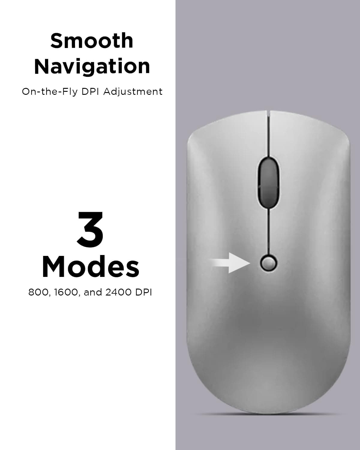 Lenovo 600 Bluetooth 5.0 Silent Mouse: Compact, Portable, Dongle-Free Multi-Device connectivity with Microsoft Swift Pair | 3-Level Adjustable DPI up to 2400 | Battery Life: up to 1 yr - Image 6