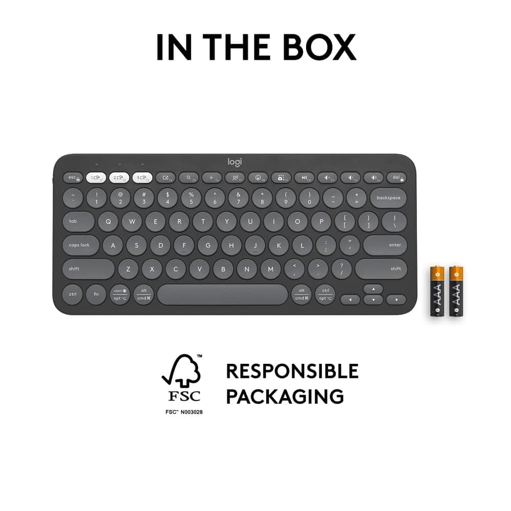 Logitech Pebble Keys 2 K380s, Multi-Device Bluetooth Wireless Keyboard with Customisable Shortcuts, Slim and Portable, Easy-Switch for Windows, macOS, iPadOS, Android, Chrome OS - Tonal Graphite Pebble Keys 2 K380s- Graphite - Image 10