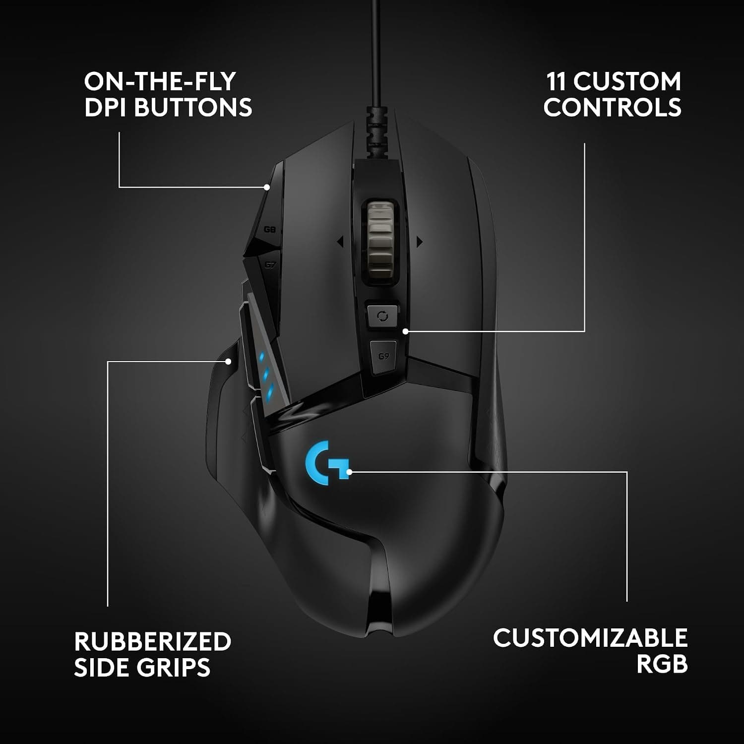 Logitech G502 Hero High Performance Wired USB Gaming Mouse, Hero 25K Sensor, 25,600 DPI, RGB, Adjustable Weights, 11 Programmable Buttons, On-Board Memory, PC/Mac - Black - Image 10