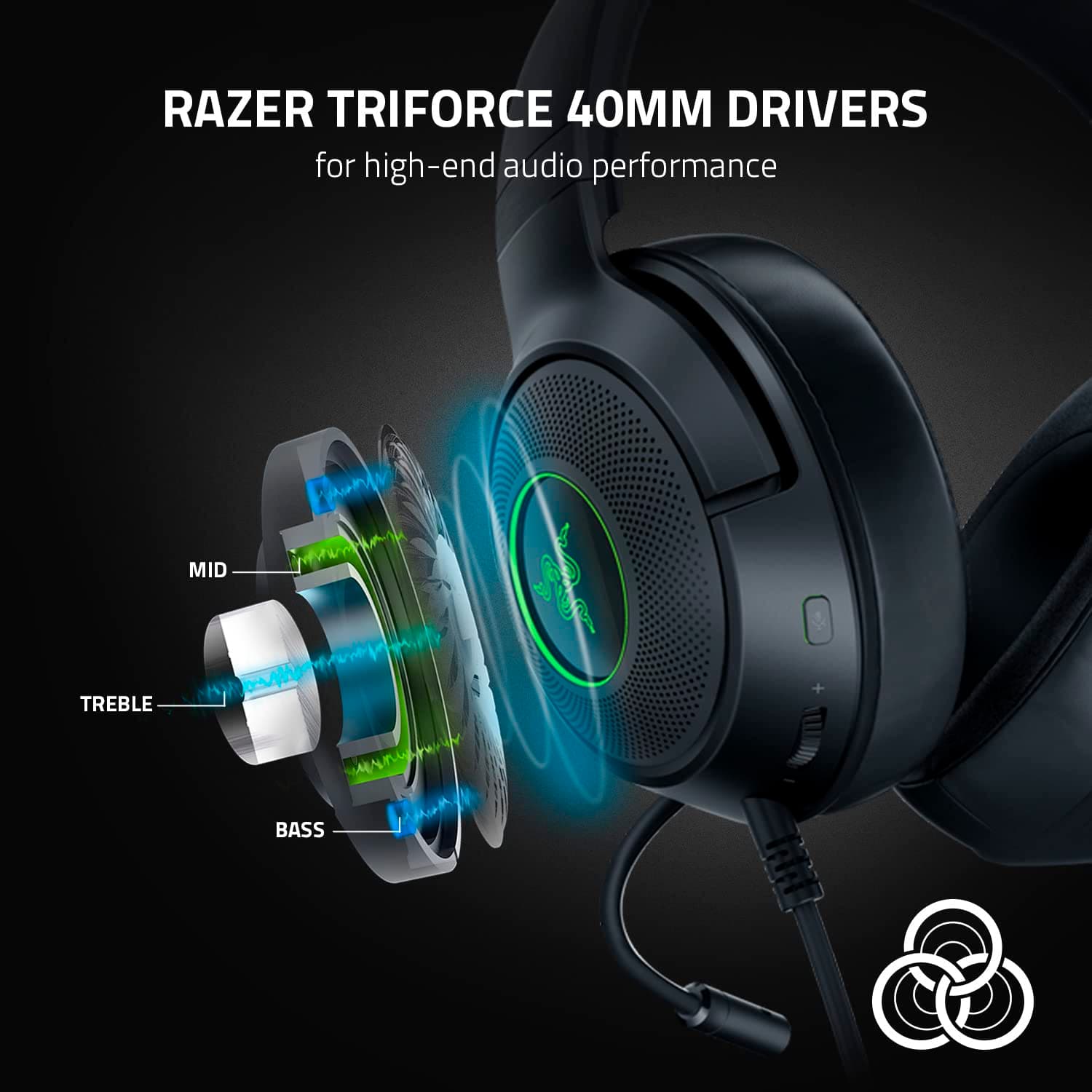 Razer Kraken V3 X - Ultra Light Comfort Triforce 40mm Drivers -7.1 Surround Sound - Hyperclear Cardioid Mic Powered Chroma RGB Wired HeadphonesUSB Gaming Over Ear Headset -RZ04-03750300-R3M1 Black Kraken V3 X USB - Image 4