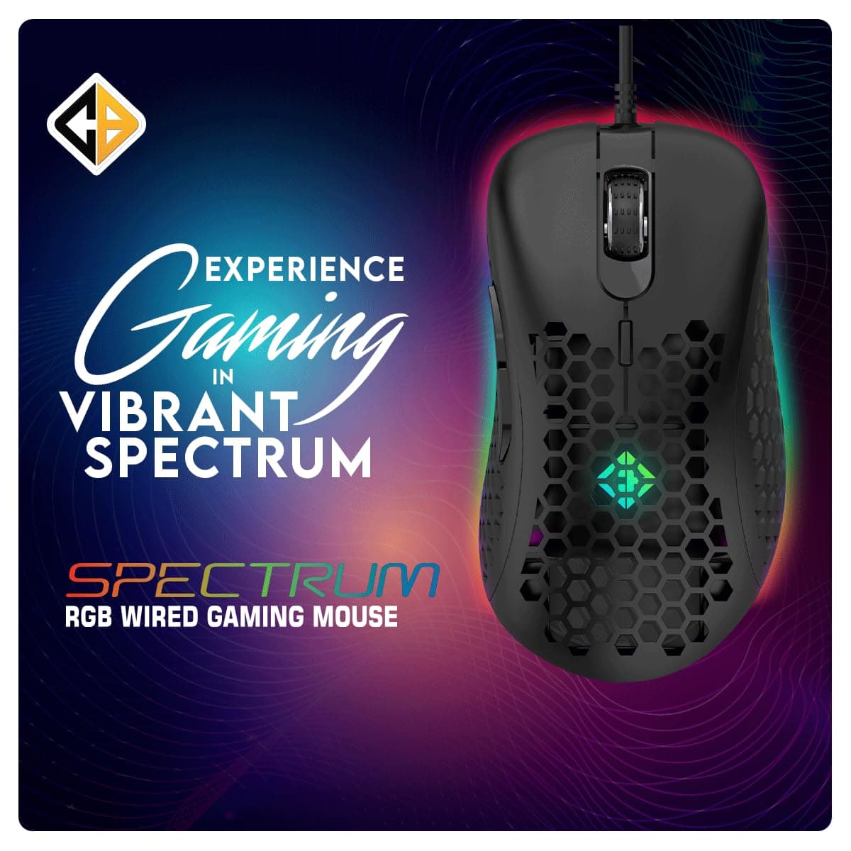 Cosmic Byte Spectrum RGB Wired Gaming Mouse, 66grams, 12800DPI, 1000Hz Polling, 10M Switches, Software Support (Black) - Image 6