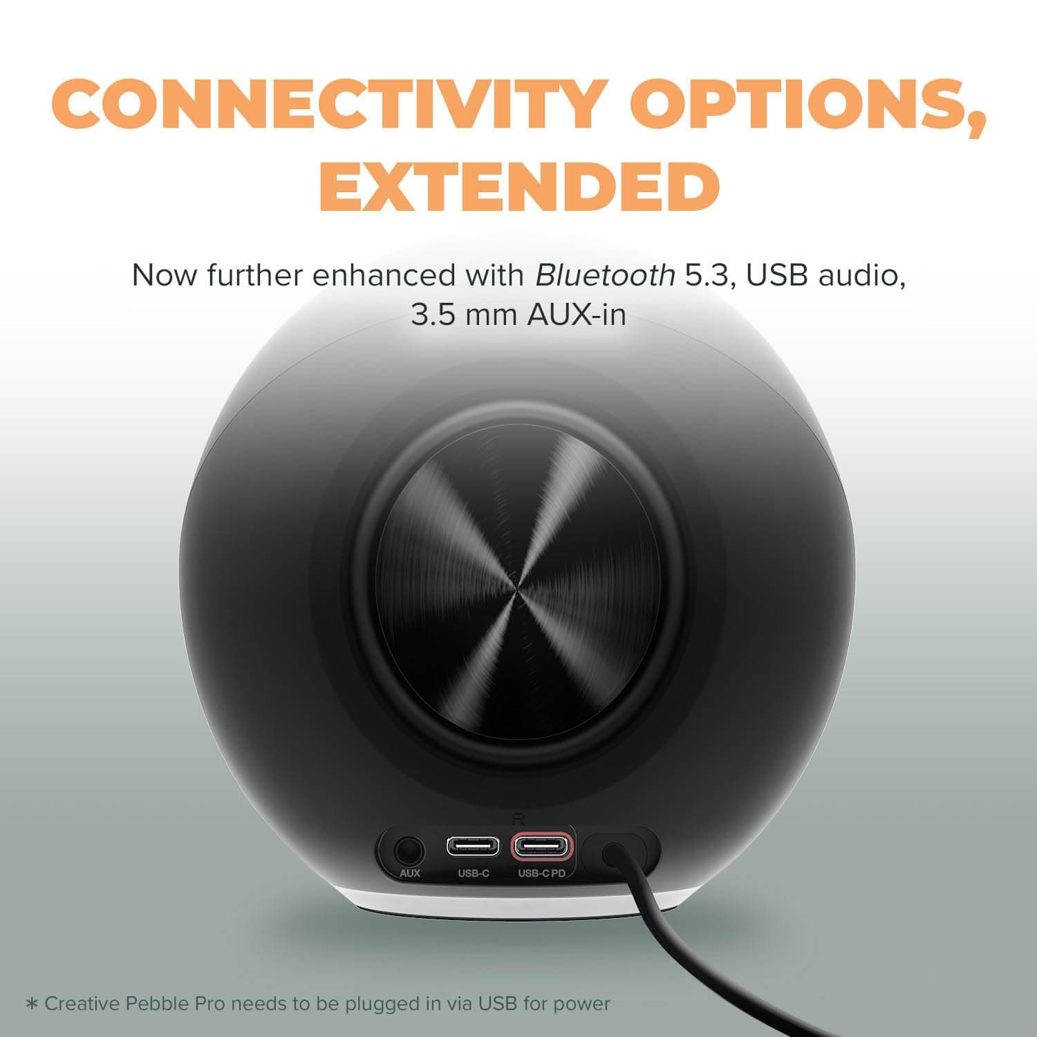 Creative Pebble Pro Minimalist 2.0 USB-C Computer Speakers with Bluetooth 5.3 and Customizable RGB Lighting, Clear Dialog and BassFlex Tech, USB Audio, Headset Port, for PC and Mac (White) - Image 5
