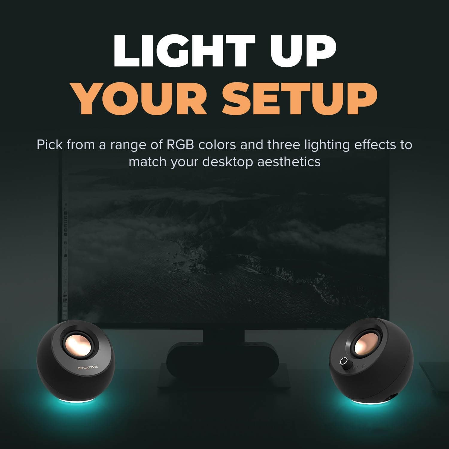 Creative Pebble Pro Minimalist 2.0 USB-C Computer Speakers with Bluetooth 5.3 and Customizable RGB Lighting, Clear Dialog and BassFlex Tech, USB Audio, Headset Port, for PC and Mac (White) - Image 2