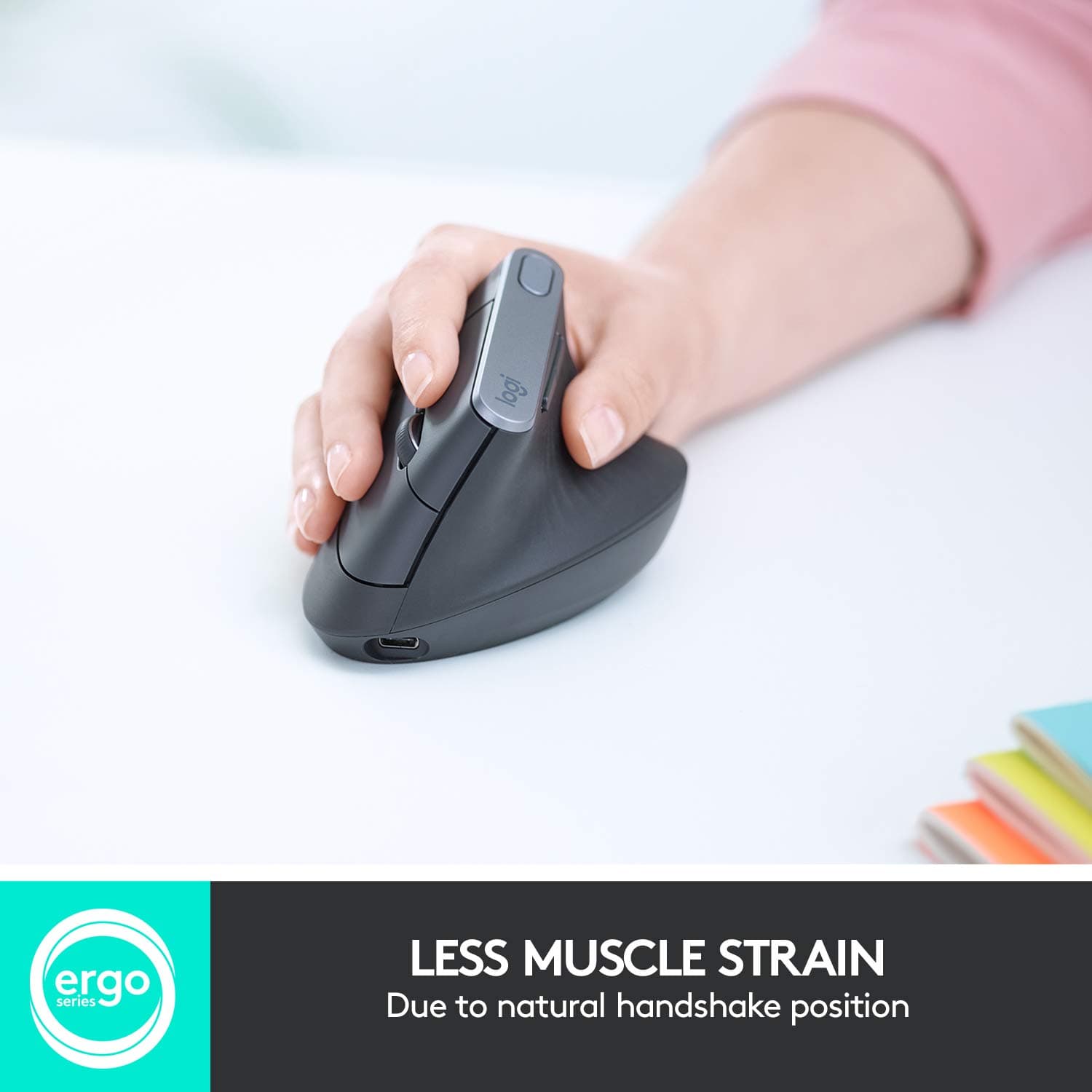 Logitech MX Vertical Wireless Mouse with Free Adobe Subscription, Ergonomic Design Reduces Muscle Strain, Move Content Between 3 Windows and Apple Computers, Rechargeable, - Image 2
