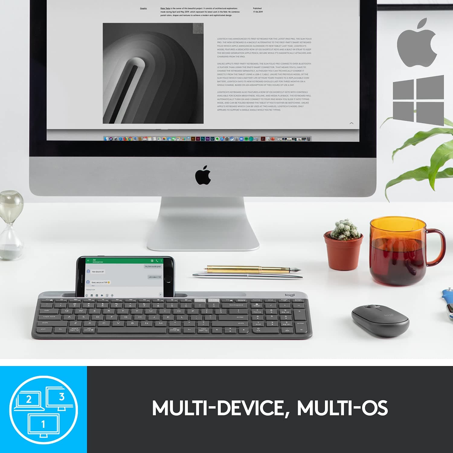 Logitech K580 Slim Multi-Device Wireless Keyboard – Bluetooth/Receiver, Compact, Easy Switch, 24 Month Battery, Win/Mac, Desktop, Tablet, Smartphone, Laptop Compatible - Graphite Graphite Keyboard - Image 2