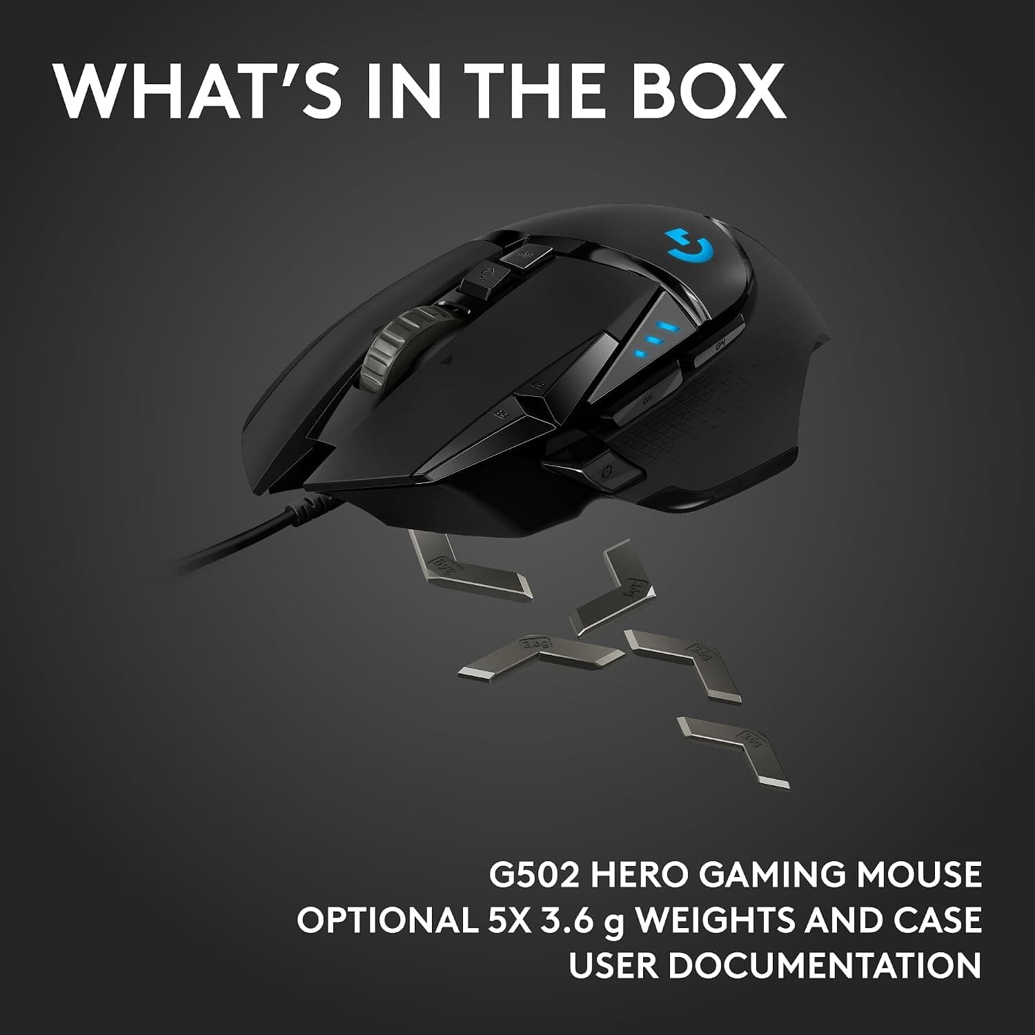 Logitech G502 Hero High Performance Wired USB Gaming Mouse, Hero 25K Sensor, 25,600 DPI, RGB, Adjustable Weights, 11 Programmable Buttons, On-Board Memory, PC/Mac - Black - Image 11