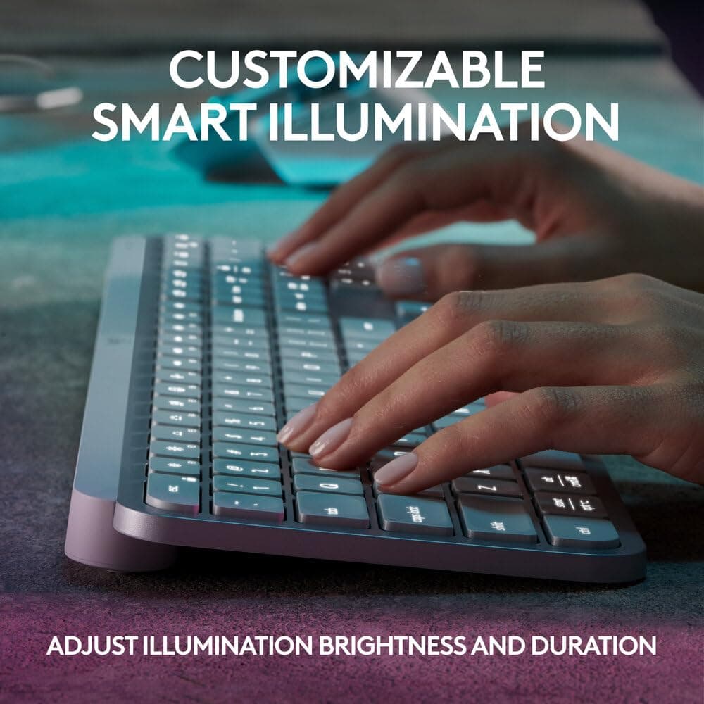 Logitech MX Keys S Wireless Keyboard with Free Adobe Subscription, Low Profile, Fluid Precise Quiet Typing, Programmable Keys, Backlighting, Bluetooth, USB C - Pale Grey Pale Grey MX Keys S - Image 4