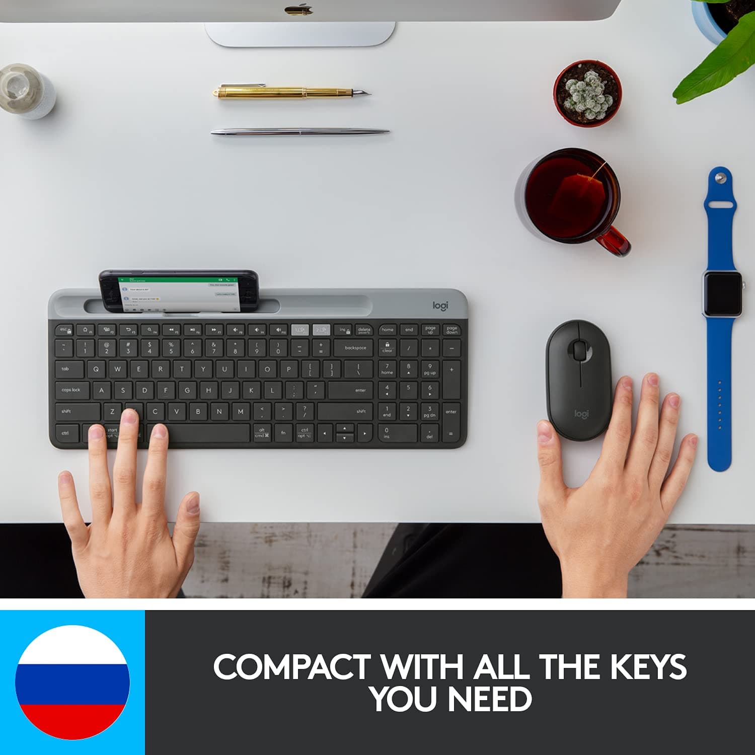 Logitech K580 Slim Multi-Device Wireless Keyboard – Bluetooth/Receiver, Compact, Easy Switch, 24 Month Battery, Win/Mac, Desktop, Tablet, Smartphone, Laptop Compatible - Graphite Graphite Keyboard - Image 3