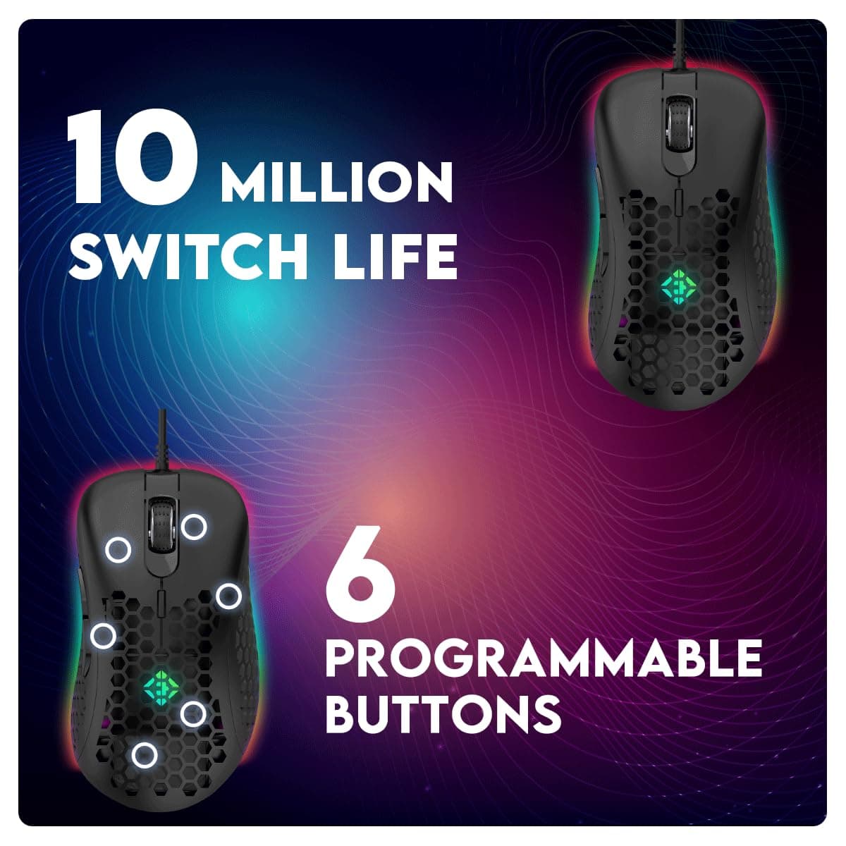 Cosmic Byte Spectrum RGB Wired Gaming Mouse, 66grams, 12800DPI, 1000Hz Polling, 10M Switches, Software Support (Black) - Image 3