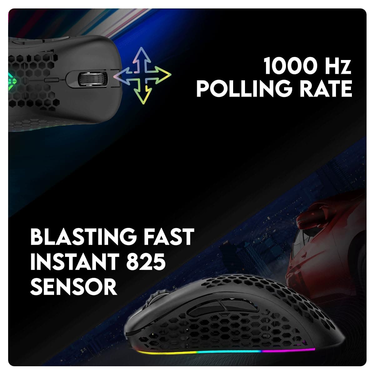 Cosmic Byte Spectrum RGB Wired Gaming Mouse, 66grams, 12800DPI, 1000Hz Polling, 10M Switches, Software Support (Black) - Image 2