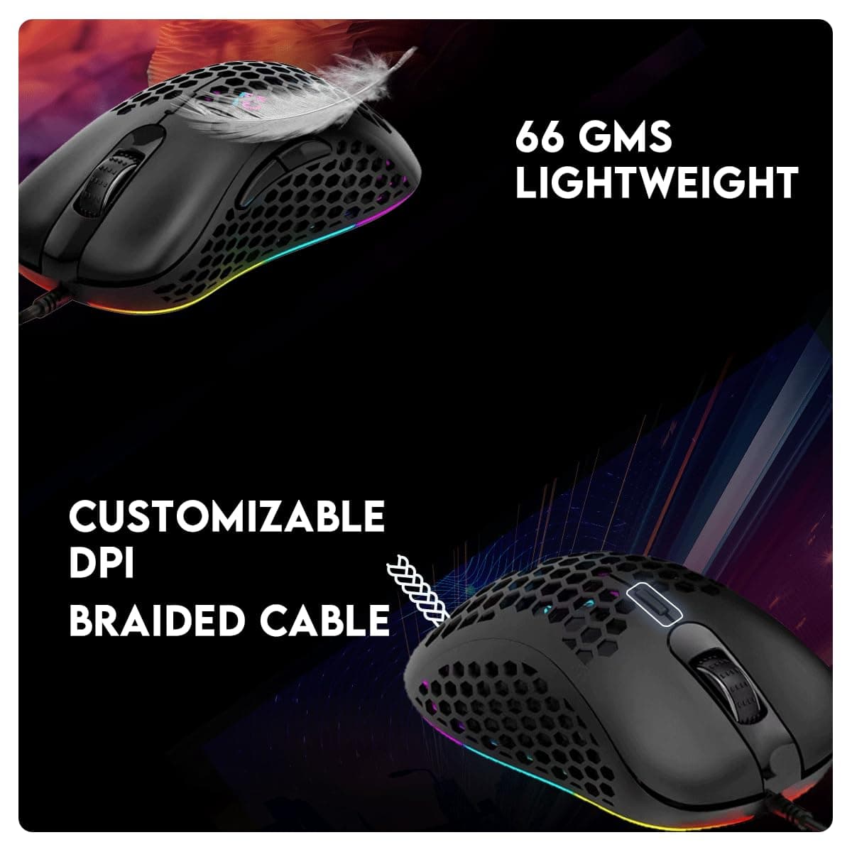 Cosmic Byte Spectrum RGB Wired Gaming Mouse, 66grams, 12800DPI, 1000Hz Polling, 10M Switches, Software Support (Black) - Image 5