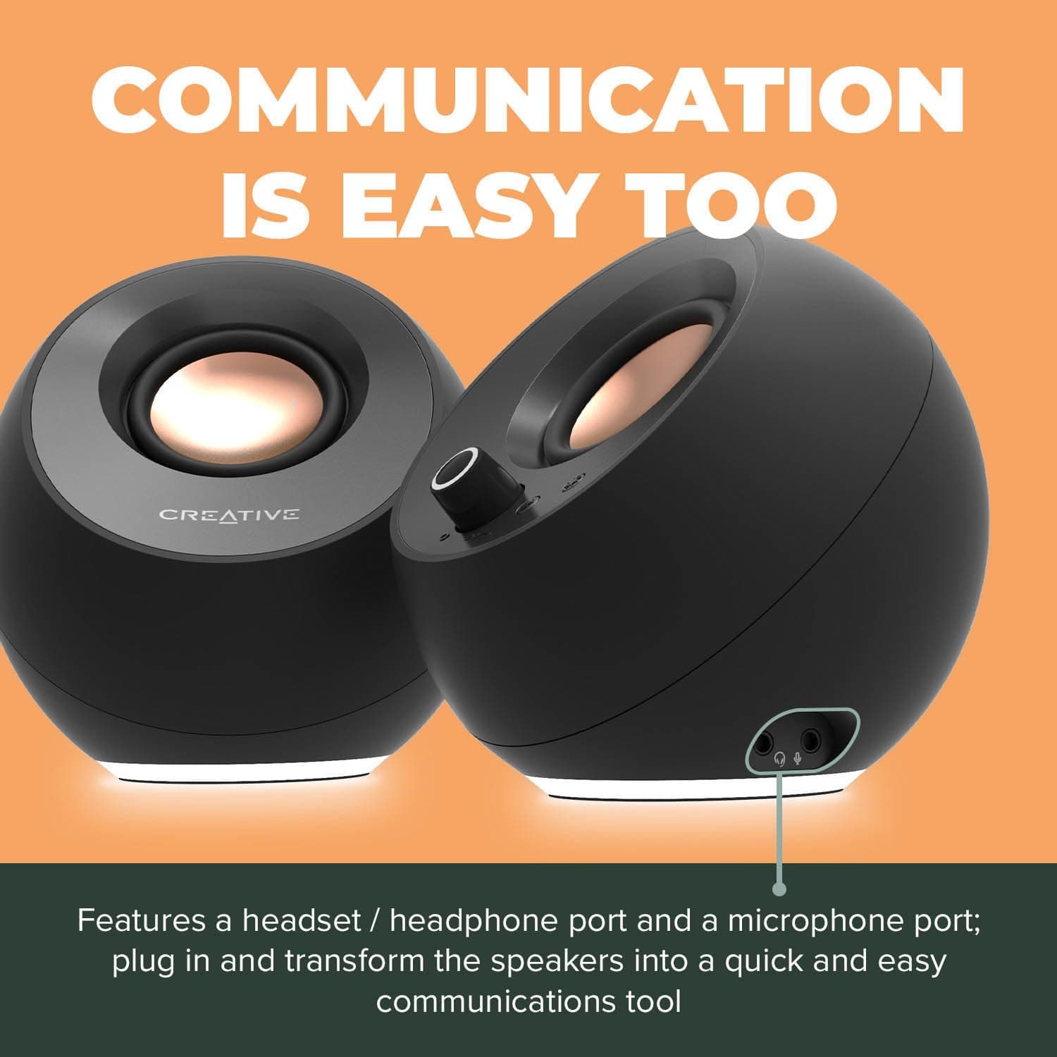 Creative Pebble Pro Minimalist 2.0 USB-C Computer Speakers with Bluetooth 5.3 and Customizable RGB Lighting, Clear Dialog and BassFlex Tech, USB Audio, Headset Port, for PC and Mac (White) - Image 6
