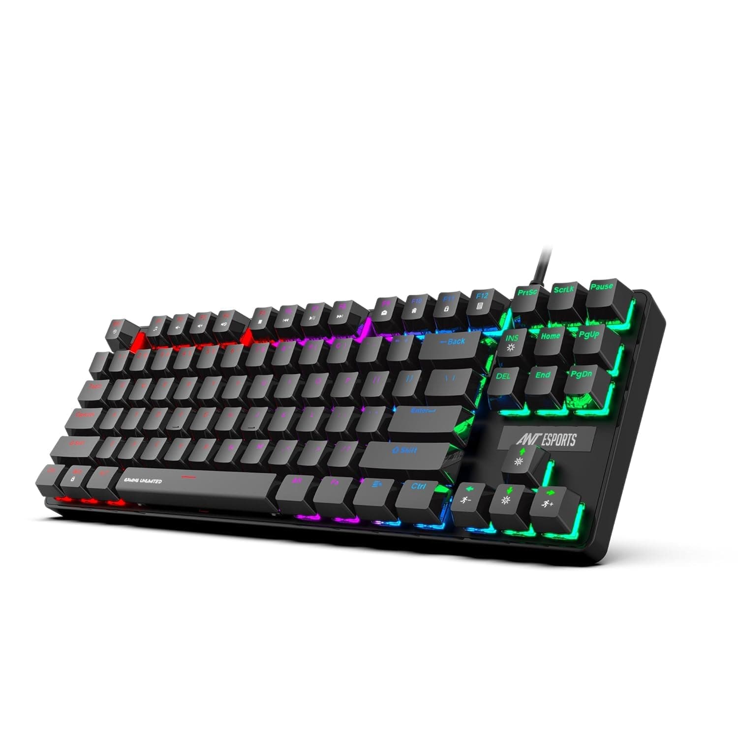 Ant Esports Gaming Keyboard MK1000 TKL Mechanical Multicolor LED Backlit Wired -Black with Blue Switch - Image 1