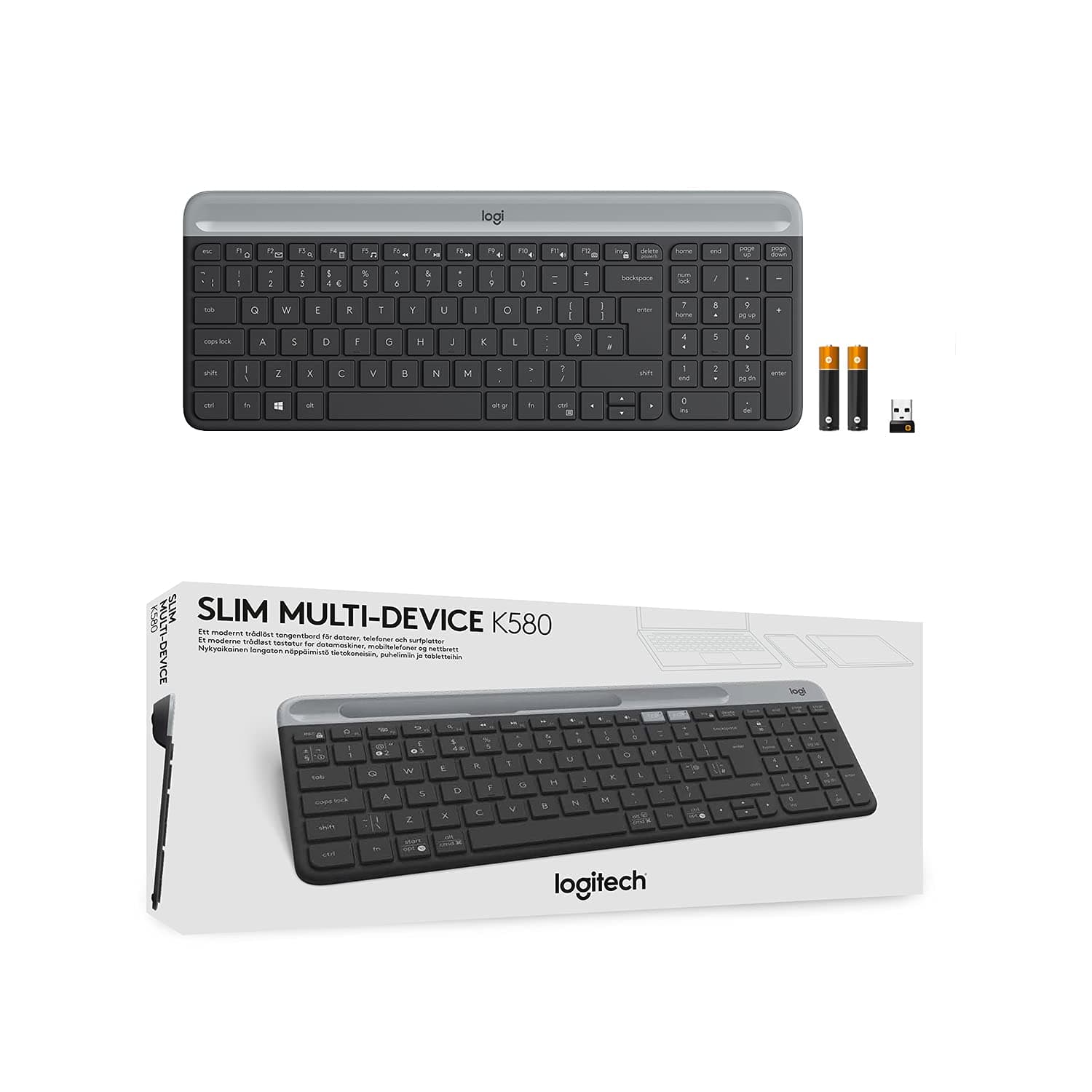 Logitech K580 Slim Multi-Device Wireless Keyboard – Bluetooth/Receiver, Compact, Easy Switch, 24 Month Battery, Win/Mac, Desktop, Tablet, Smartphone, Laptop Compatible - Graphite Graphite Keyboard - Image 9