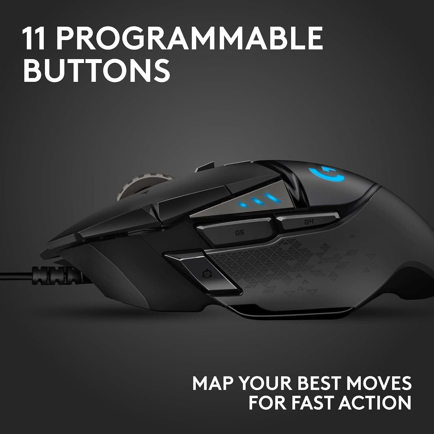 Logitech G502 Hero High Performance Wired USB Gaming Mouse, Hero 25K Sensor, 25,600 DPI, RGB, Adjustable Weights, 11 Programmable Buttons, On-Board Memory, PC/Mac - Black - Image 4