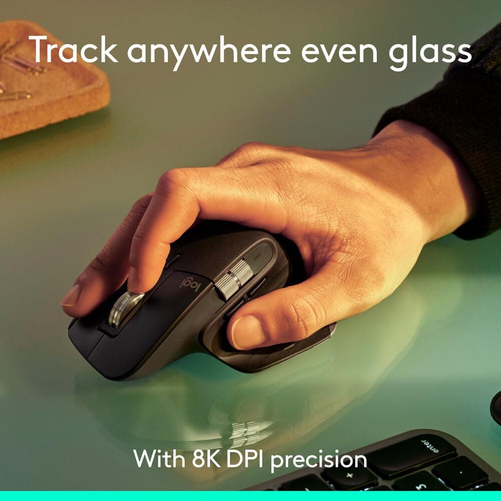 Logitech MX Master 3s Ergonomic Optical Mouse 8K DPI, Track on Glass, Quiet Clicks, Ultra-Fast Scroll (2.4GHz Wireless, Bluetooth, Graphite) - Image 2