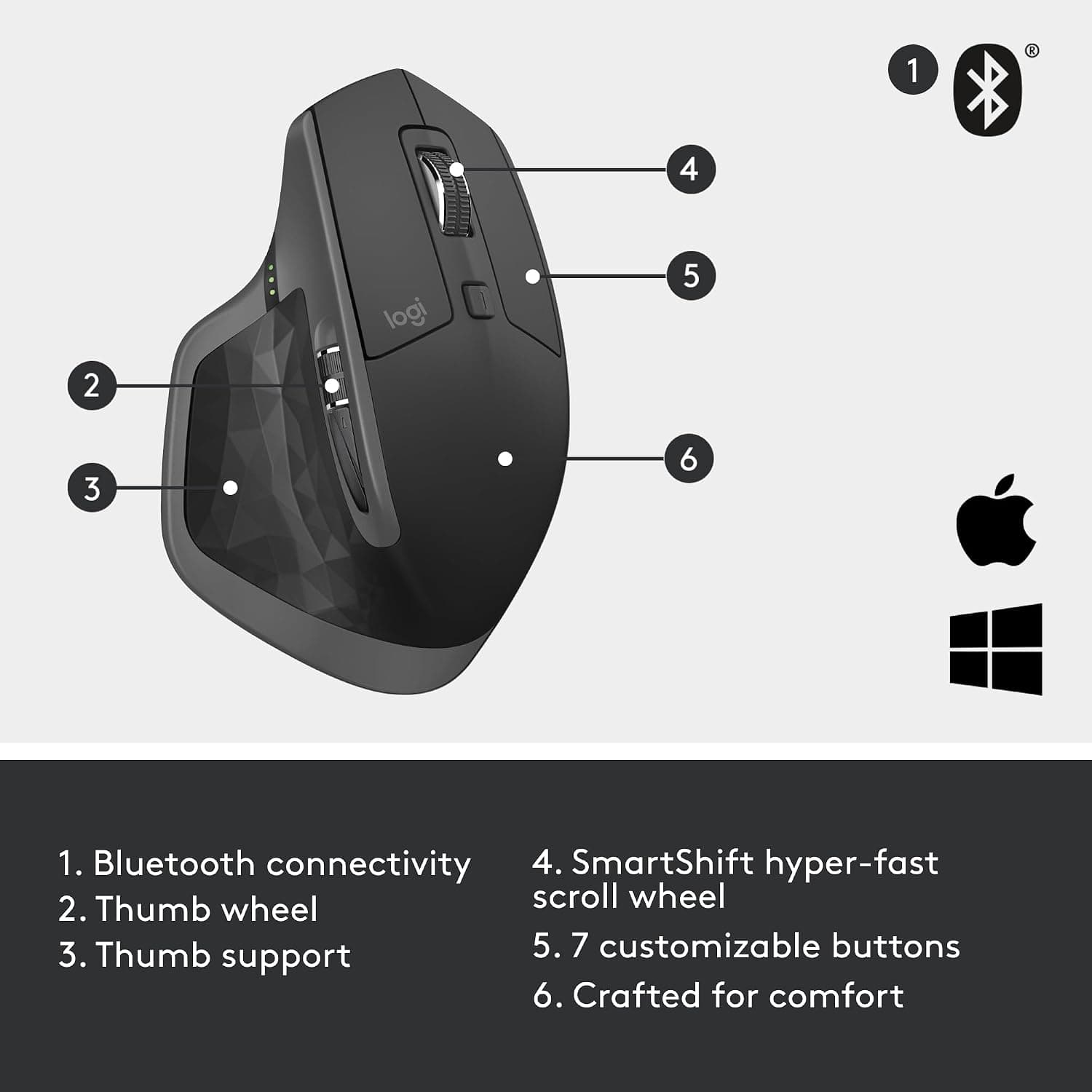 Logitech MX Master 2S Bluetooth Edition Wireless Mouse, Multi-Surface, Hyper-Fast Scrolling, Ergonomic, Rechargeable, Connects Up to 3 Mac/PC Computers Dark Grey Mx Master 2 Mouse - Image 11