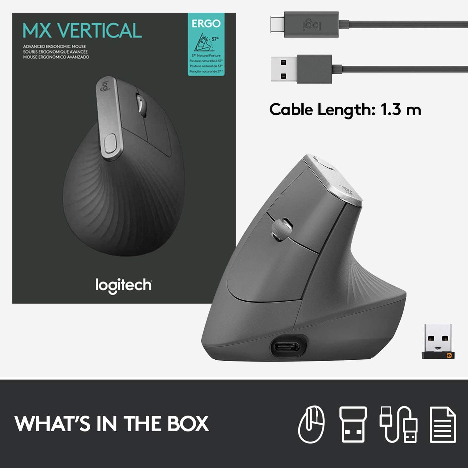 Logitech MX Vertical Wireless Mouse with Free Adobe Subscription, Ergonomic Design Reduces Muscle Strain, Move Content Between 3 Windows and Apple Computers, Rechargeable, - Image 10
