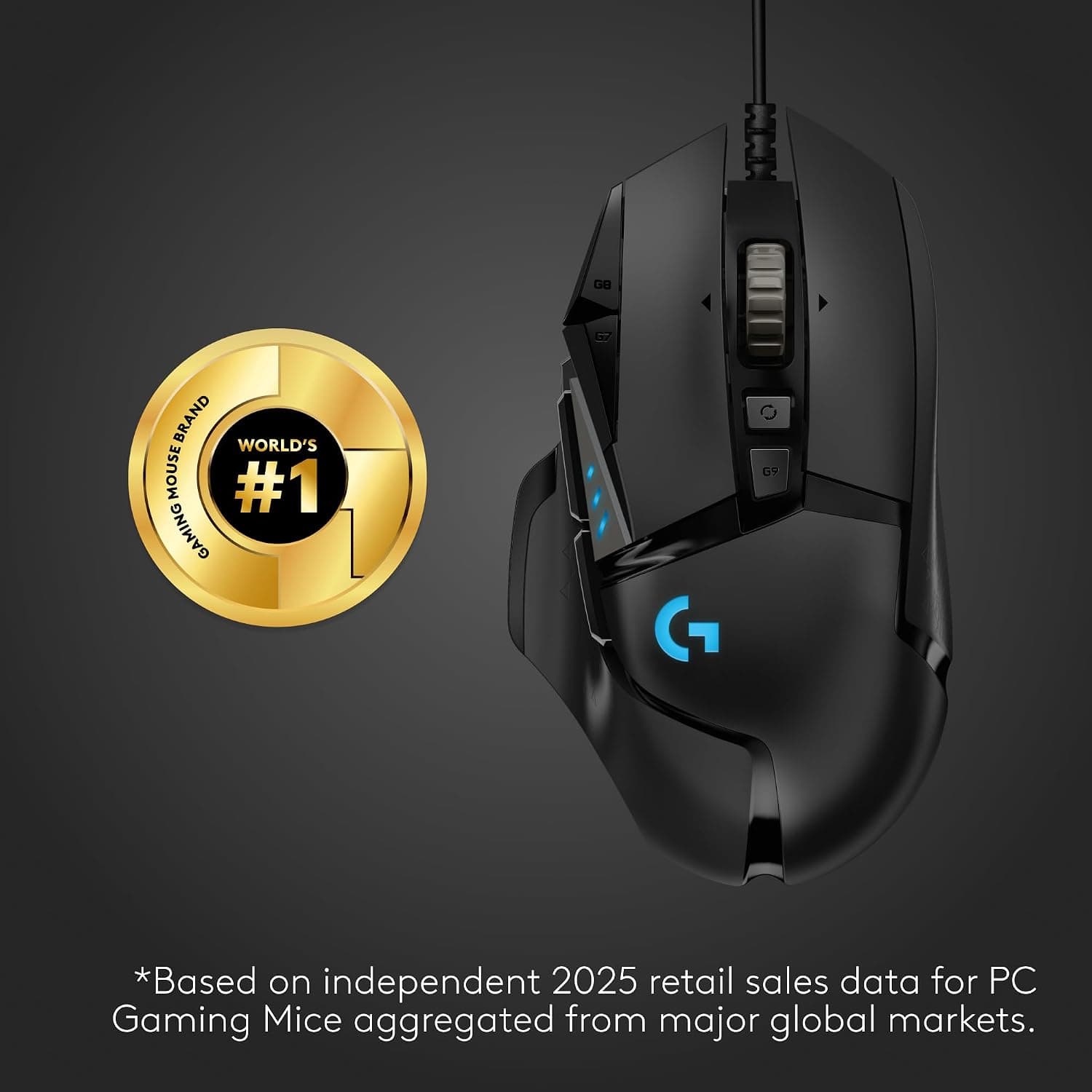 Logitech G502 Hero High Performance Wired USB Gaming Mouse, Hero 25K Sensor, 25,600 DPI, RGB, Adjustable Weights, 11 Programmable Buttons, On-Board Memory, PC/Mac - Black - Image 2