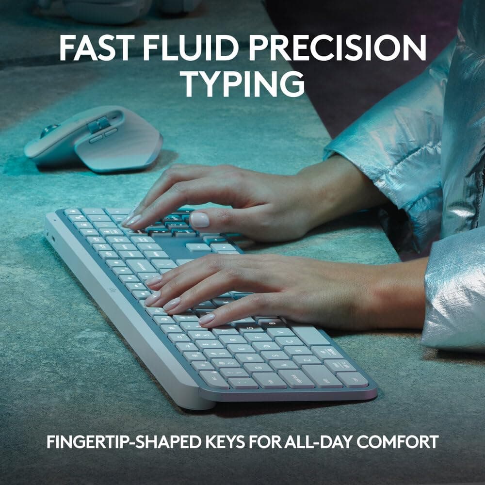 Logitech MX Keys S Wireless Keyboard with Free Adobe Subscription, Low Profile, Fluid Precise Quiet Typing, Programmable Keys, Backlighting, Bluetooth, USB C - Pale Grey Pale Grey MX Keys S - Image 2