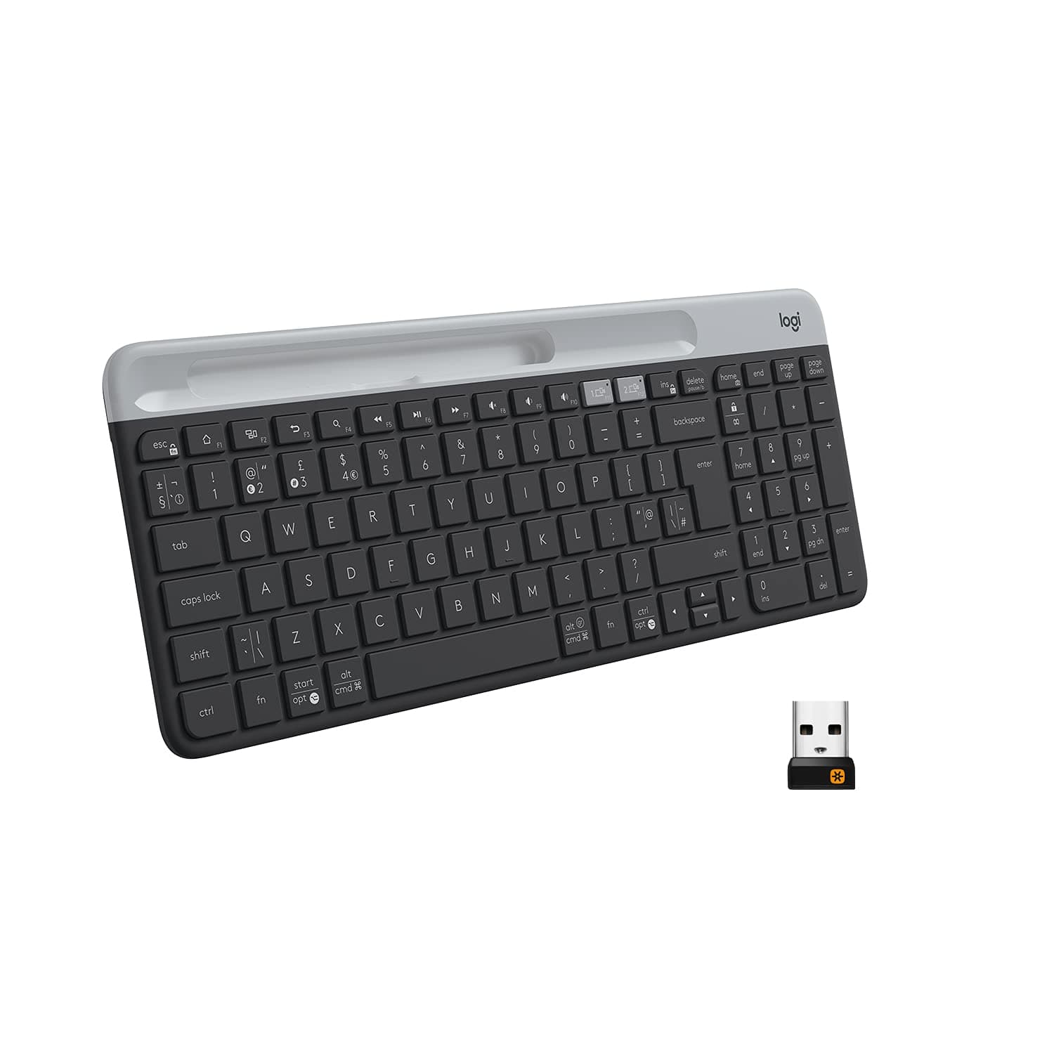 Logitech K580 Slim Multi-Device Wireless Keyboard – Bluetooth/Receiver, Compact, Easy Switch, 24 Month Battery, Win/Mac, Desktop, Tablet, Smartphone, Laptop Compatible - Graphite Graphite Keyboard - Image 1