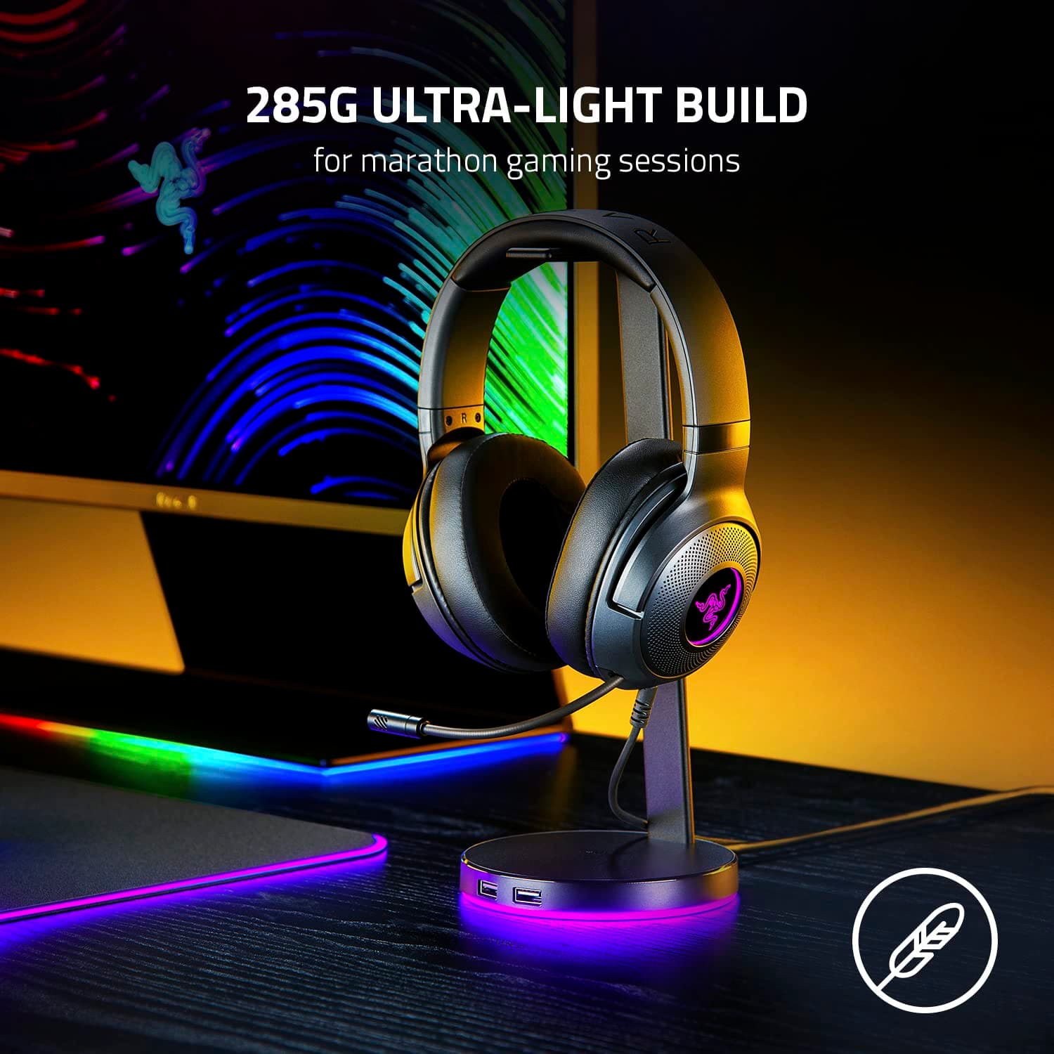 Razer Kraken V3 X - Ultra Light Comfort Triforce 40mm Drivers -7.1 Surround Sound - Hyperclear Cardioid Mic Powered Chroma RGB Wired HeadphonesUSB Gaming Over Ear Headset -RZ04-03750300-R3M1 Black Kraken V3 X USB - Image 3