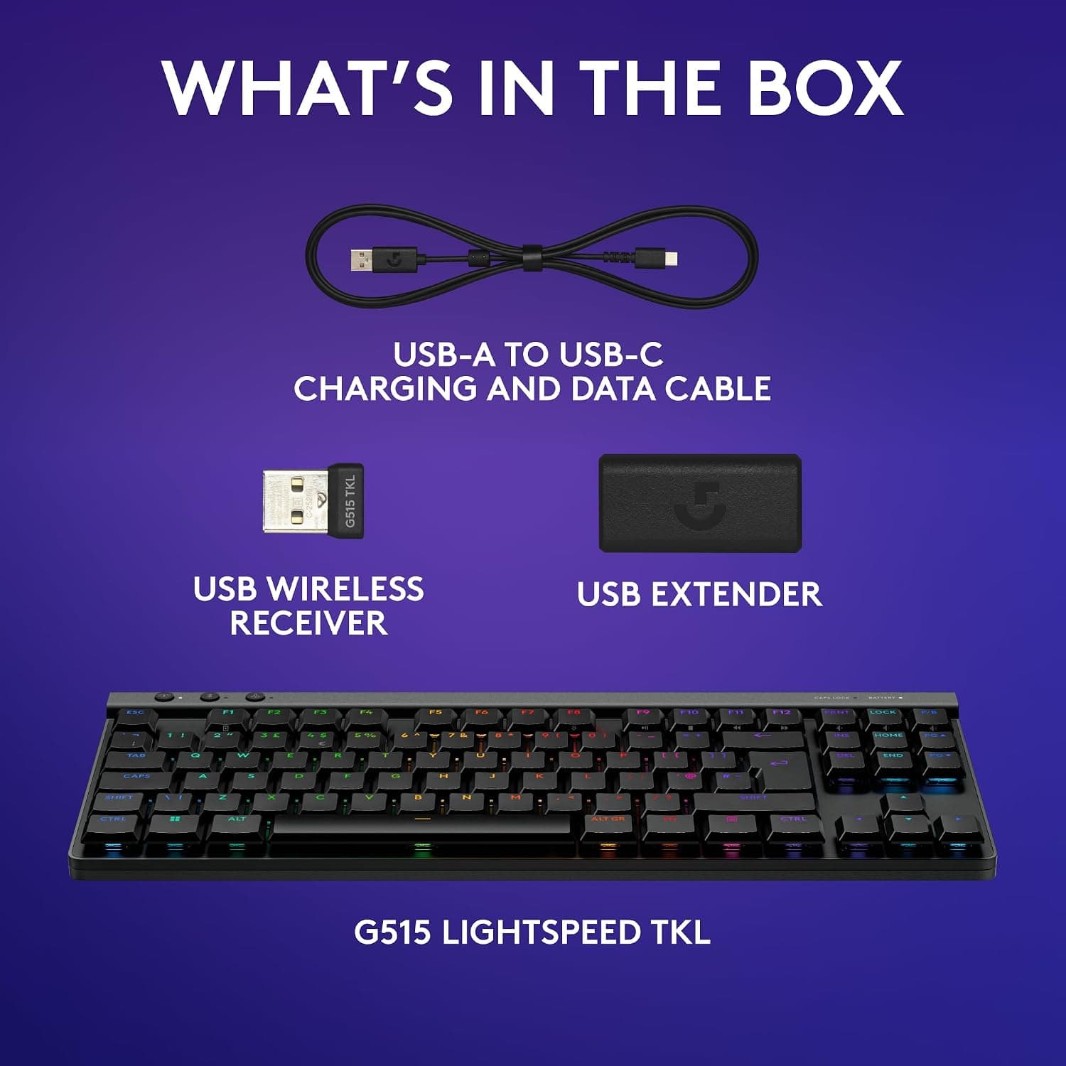 Logitech G515 Lightspeed TKL Low Profile Wireless Gaming Keyboard, LIGHTSYNC RGB, Thin Tenkeyless Design, PBT Keycaps, Tactile (Brown) Mechanical Switches - Black G515 Black KB - Image 7