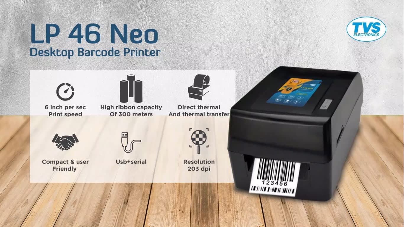 TVS ELECTRONICS LP 46 Neo Label and Barcode Printer|Print Speed 6 Inches Per Second|high Ribbon Capacity of 300 Meters|Compact Design|resulution of 203 dpi|high legible Printing - Image 4