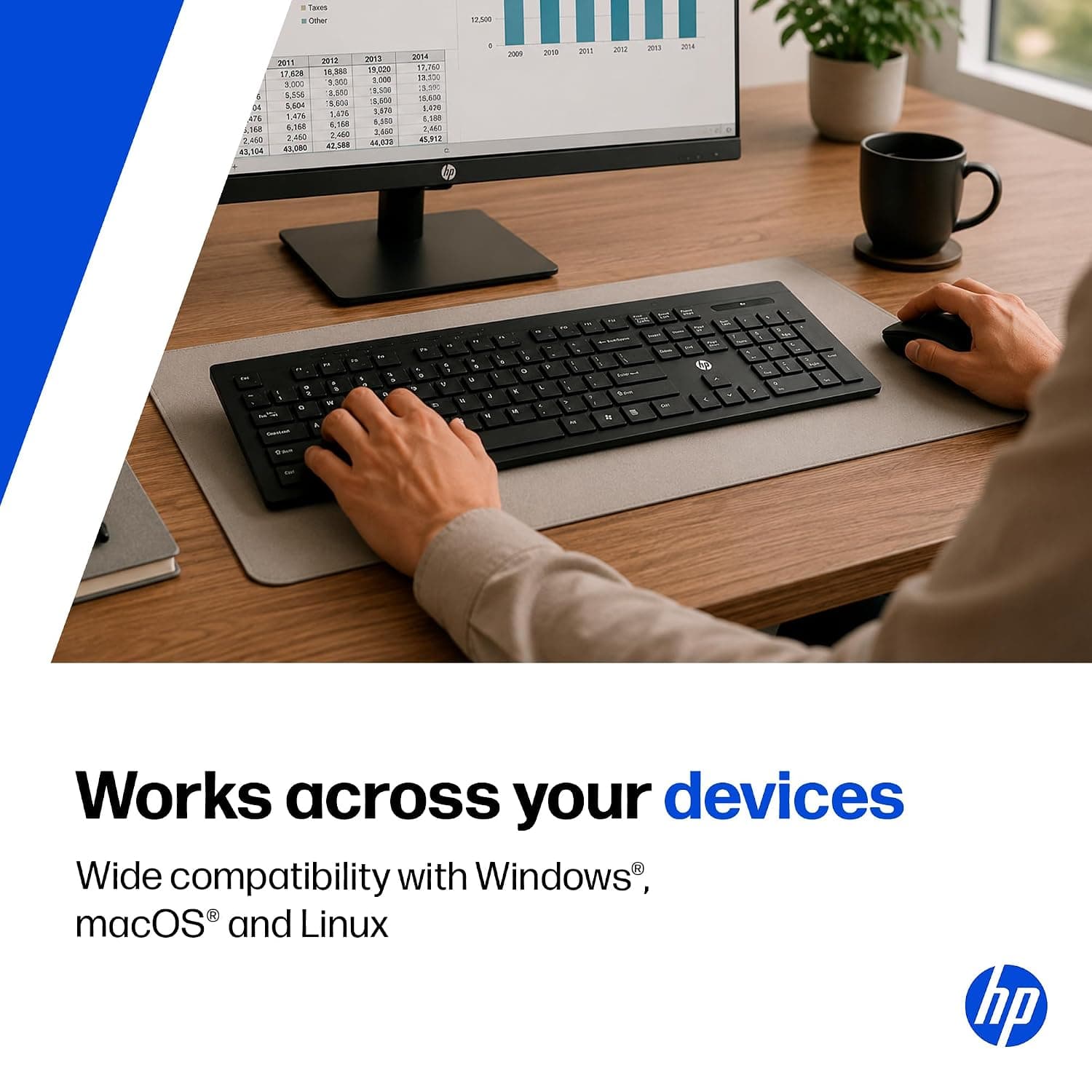 HP USB Wireless Spill Resistance Keyboard and Mouse Combo with 10m Working Range 2.4G Wireless Technology / 3 Years Warranty (4SC12PA), Black - Image 7