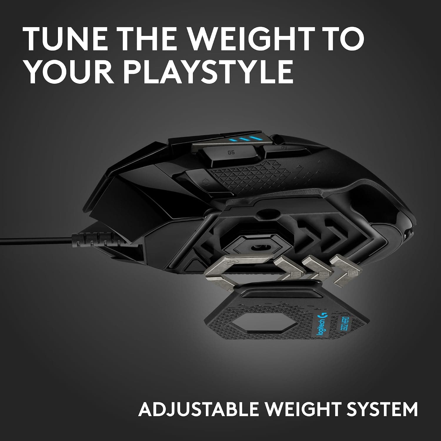 Logitech G502 Hero High Performance Wired USB Gaming Mouse, Hero 25K Sensor, 25,600 DPI, RGB, Adjustable Weights, 11 Programmable Buttons, On-Board Memory, PC/Mac - Black - Image 3