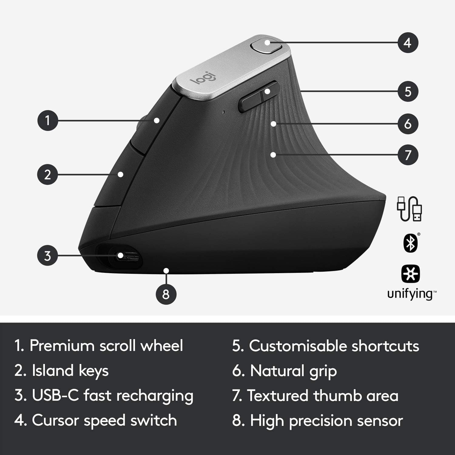 Logitech MX Vertical Wireless Mouse with Free Adobe Subscription, Ergonomic Design Reduces Muscle Strain, Move Content Between 3 Windows and Apple Computers, Rechargeable, - Image 6