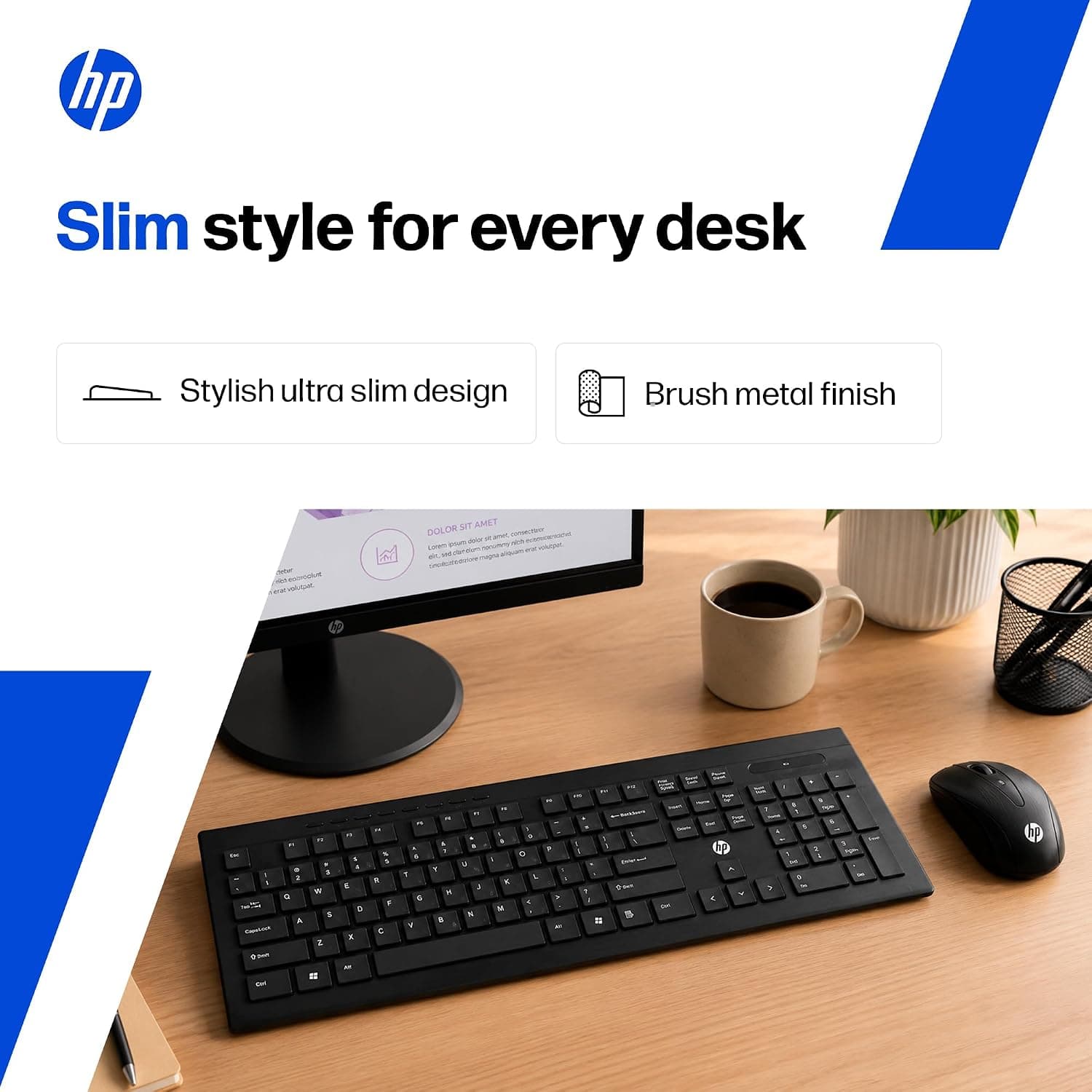 HP USB Wireless Spill Resistance Keyboard and Mouse Combo with 10m Working Range 2.4G Wireless Technology / 3 Years Warranty (4SC12PA), Black - Image 3
