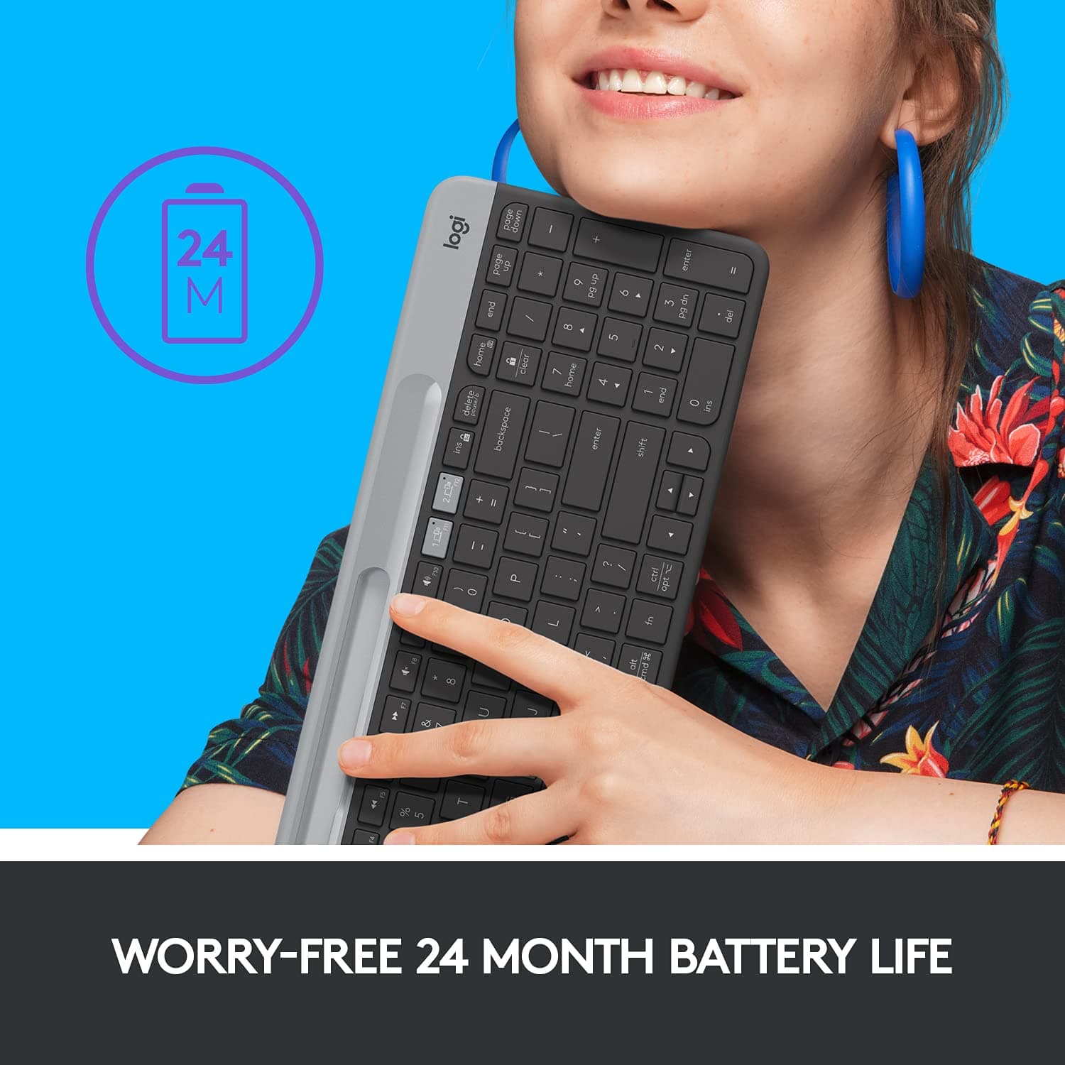 Logitech K580 Slim Multi-Device Wireless Keyboard – Bluetooth/Receiver, Compact, Easy Switch, 24 Month Battery, Win/Mac, Desktop, Tablet, Smartphone, Laptop Compatible - Graphite Graphite Keyboard - Image 7