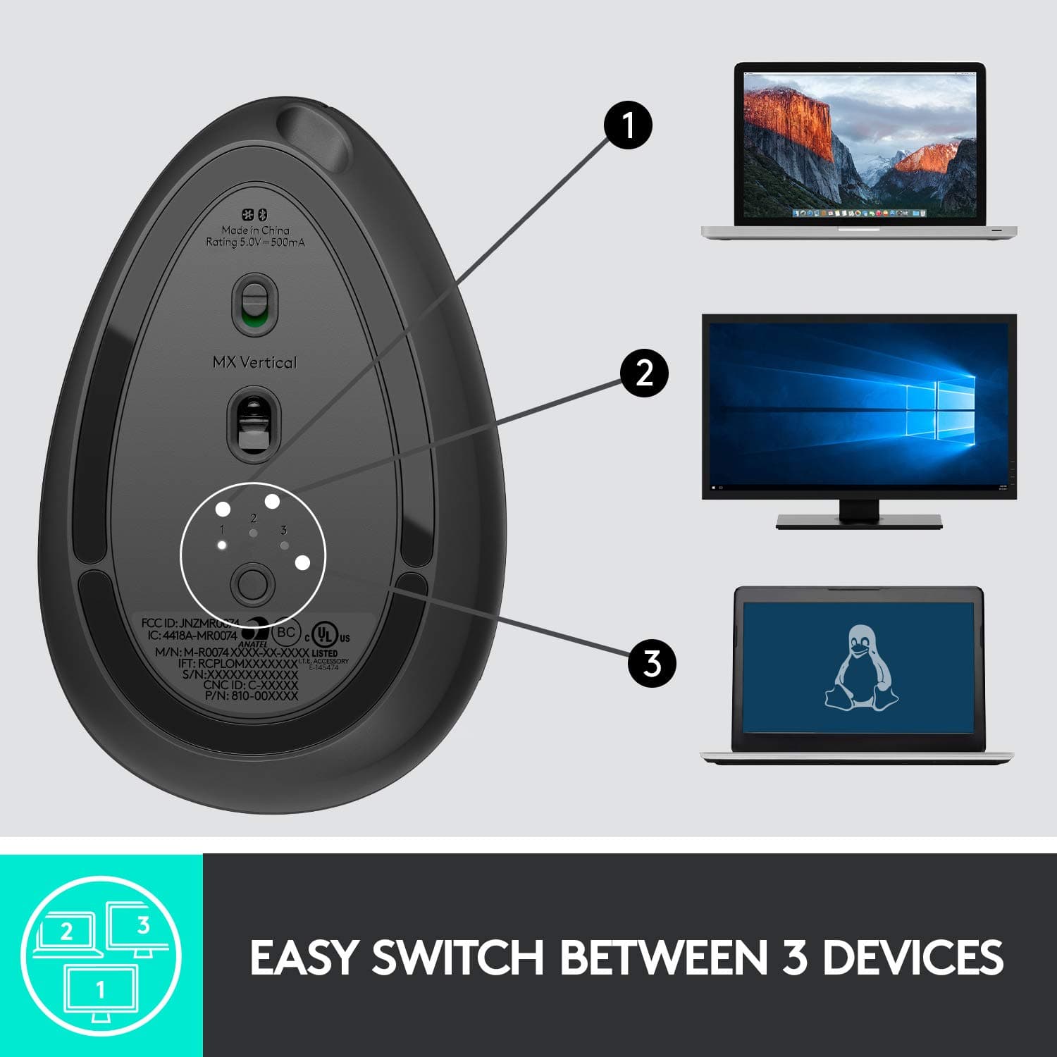 Logitech MX Vertical Wireless Mouse with Free Adobe Subscription, Ergonomic Design Reduces Muscle Strain, Move Content Between 3 Windows and Apple Computers, Rechargeable, - Image 9