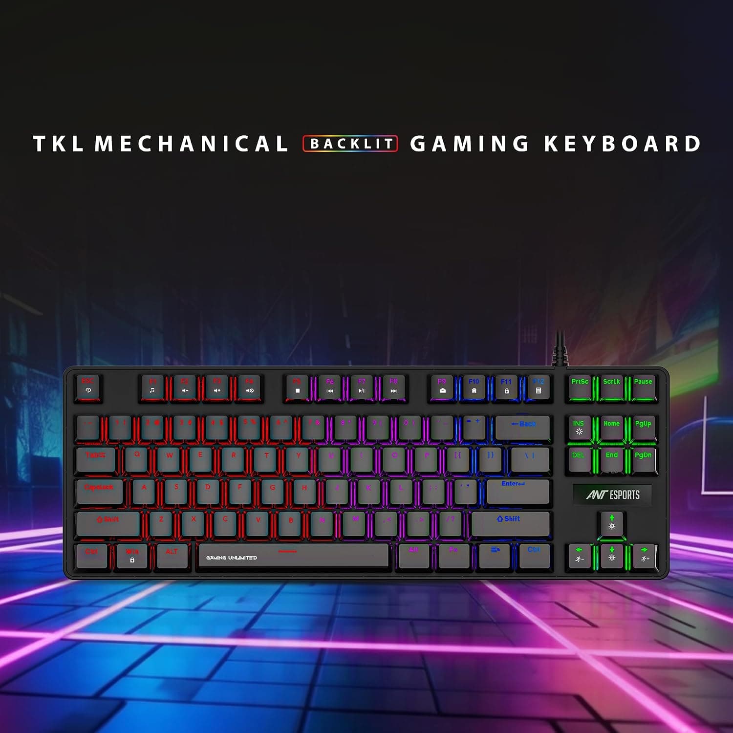 Ant Esports Gaming Keyboard MK1000 TKL Mechanical Multicolor LED Backlit Wired -Black with Blue Switch - Image 5