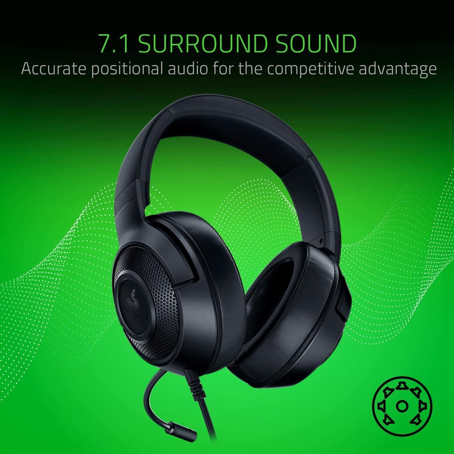 Razer Kraken X Lite Ultralight Wired Gaming Over Ear Headset: 7.1 Surround Sound Capable - Lightweight Frame - Bendable Cardioid Microphone - for PC, Xbox, PS4, Nintendo Switch - Classic Black - Image 3