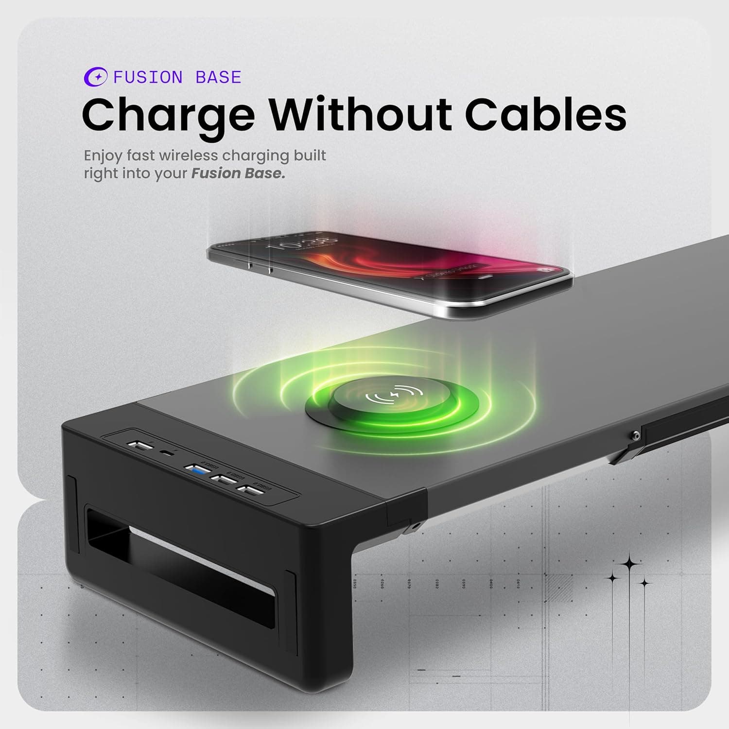 Acer FusionBase Monitor & Laptop Stand | Foldable ABS + Metal Build | USB Fast Charging 1x Type-C & 1x Type A + 3×Data Ports incl. USB 3.0 | 15W Wireless Charger | Mobile Phone Holder, Drawer | Black - Image 8
