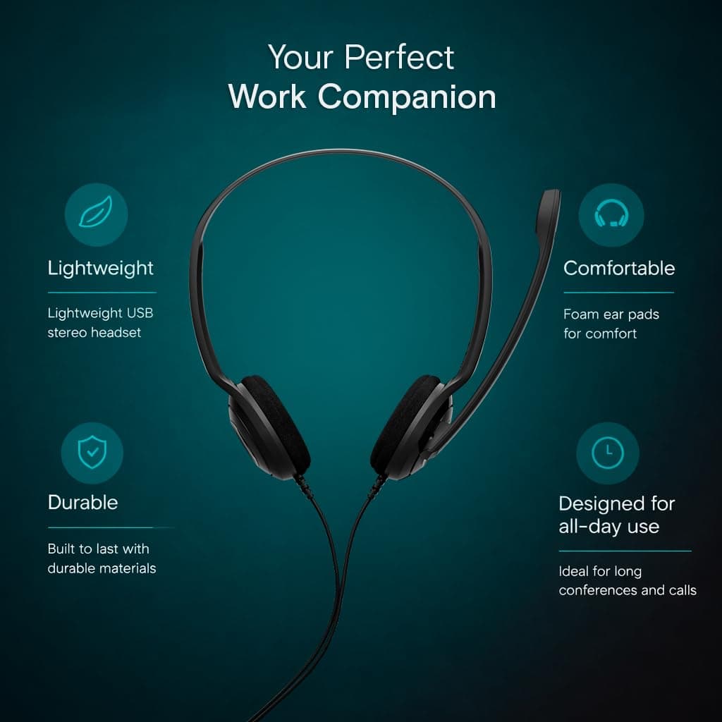 EPOS PC 8 USB A On-Ear Stereo Wired Headset with Microphone, Wired Headphones, Inline Volume Control, Mute Function, Noise-Canceling Microphone, for Laptop, PC, Mac - Online Calls, Teaching - Image 4