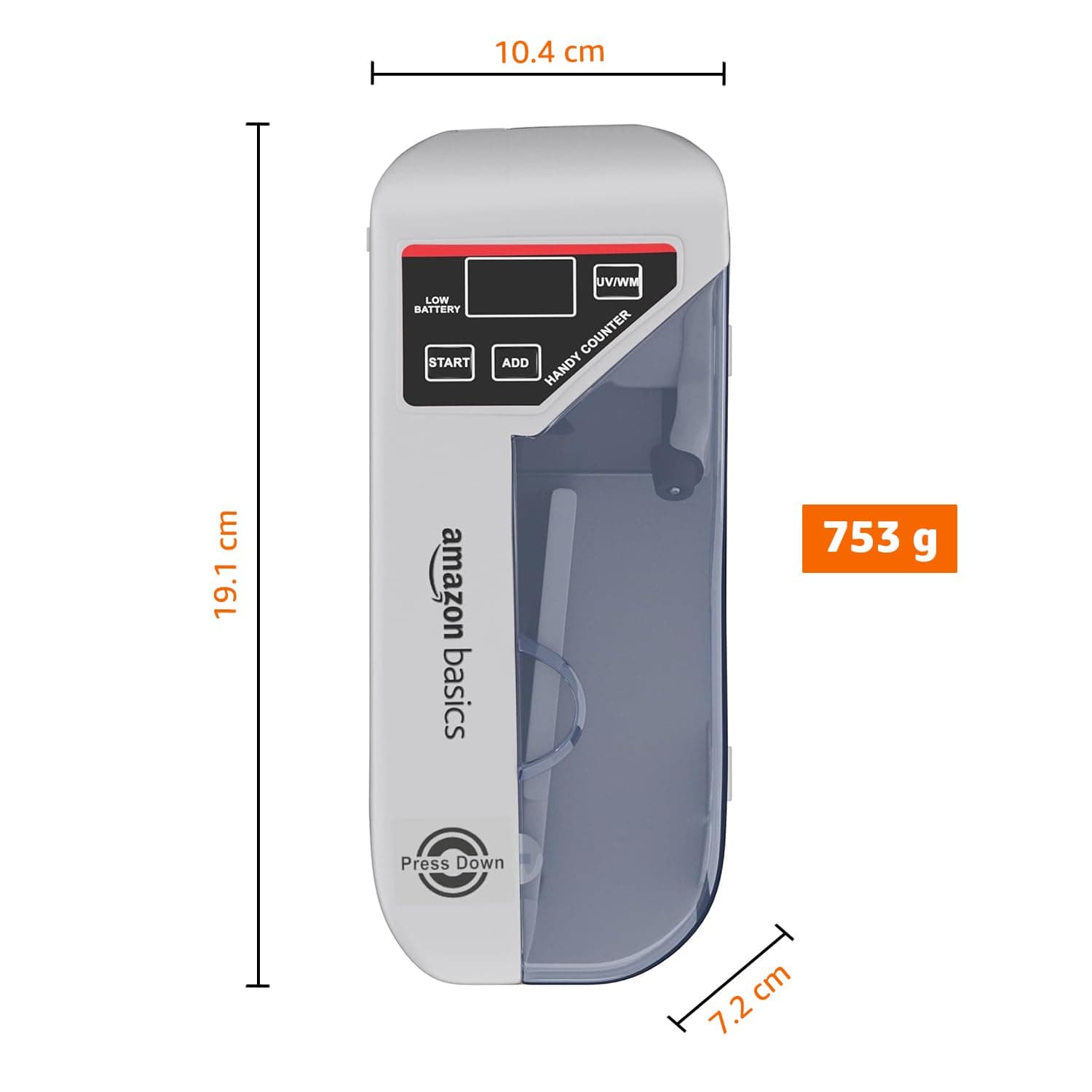 Amazon Basics Portable LED Display Mini Note Counting Machine for Home, Office, Business | Indian Currency/Cash Counting Machine | UV/WM Function |Auto-shutoff | White - Image 8