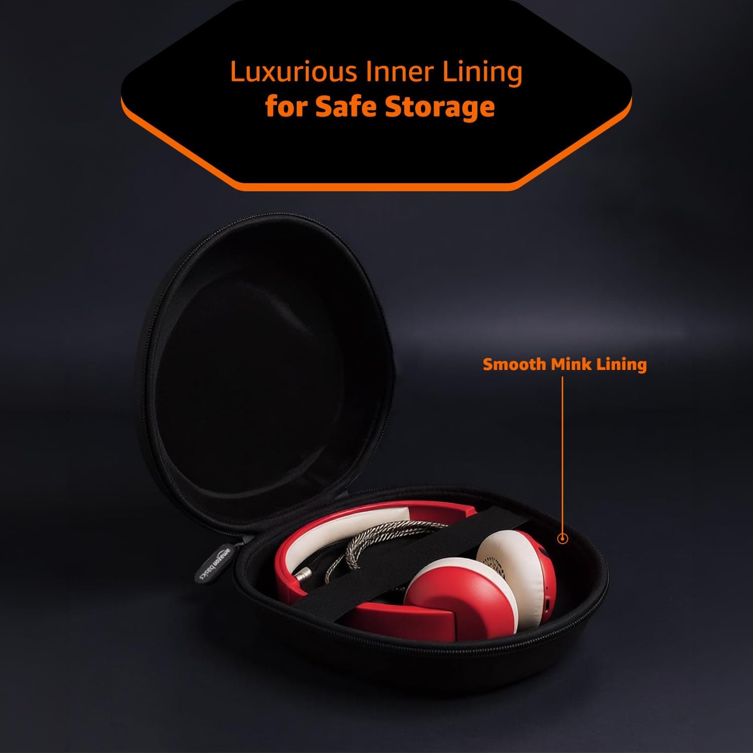 Amazon Basics Hard Shell EVA Headphone Carrying Case for Universal Oversized Over-Ear Headset, Shockproof, Water Repellent, Anti-Pressure Portable Protective Pouch/Storage Bag, Black - Image 4
