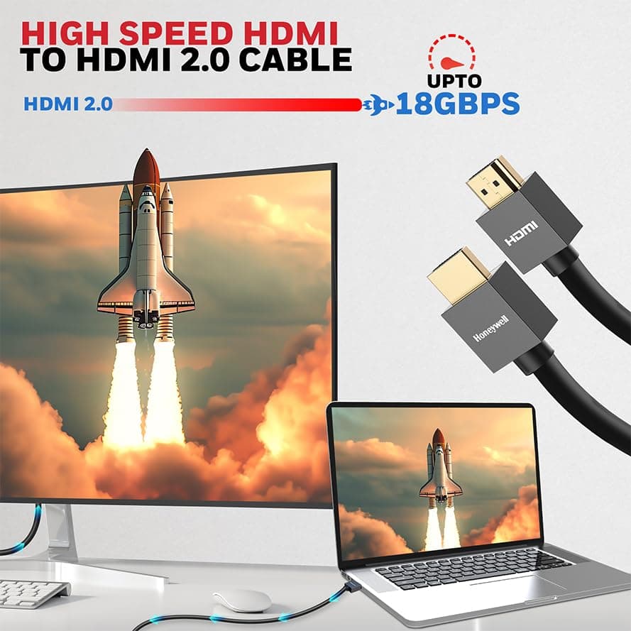 Honeywell HDMI Cable v2.0 with Ethernet, 3D/4K@60Hz Ultra HD Resolution, 2 Mtr, 18 GBPS Transmission Speed, High-Speed, Compatible with all HDMI Devices Laptop Desktop TV Set-top Box Gaming Console 2 Meter 2.0 HDMI to HDMI - Image 3