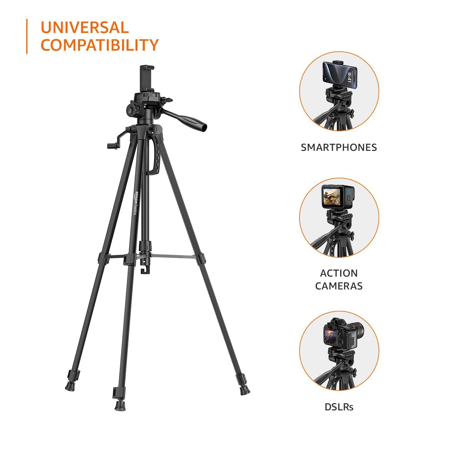 Amazon Basics 60 Inch Tripod for DSLR, Camera | Operating Height: 4.58 Ft. | Maximum Load Capacity up to 4.5kg | Portable Lightweight Aluminium Tripod with 360° Ball Head | Carry Bag Included (Black) - Image 5