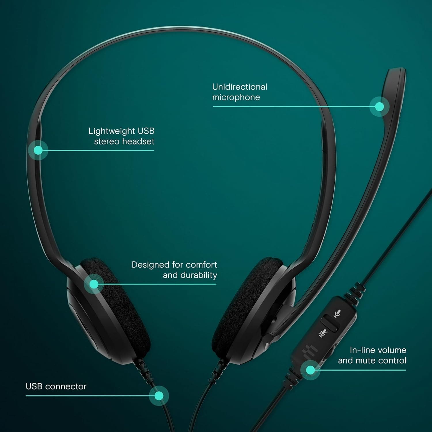 EPOS PC 8 USB A On-Ear Stereo Wired Headset with Microphone, Wired Headphones, Inline Volume Control, Mute Function, Noise-Canceling Microphone, for Laptop, PC, Mac - Online Calls, Teaching - Image 6