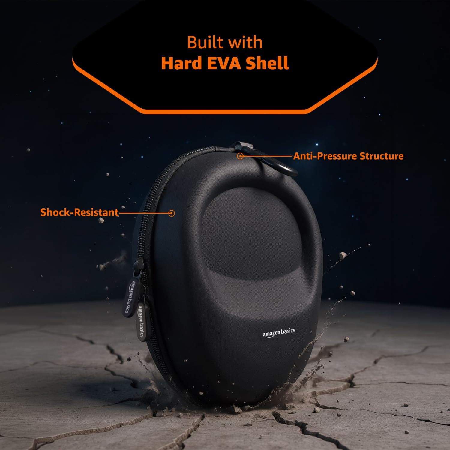 Amazon Basics Hard Shell EVA Headphone Carrying Case for Universal Oversized Over-Ear Headset, Shockproof, Water Repellent, Anti-Pressure Portable Protective Pouch/Storage Bag, Black - Image 3
