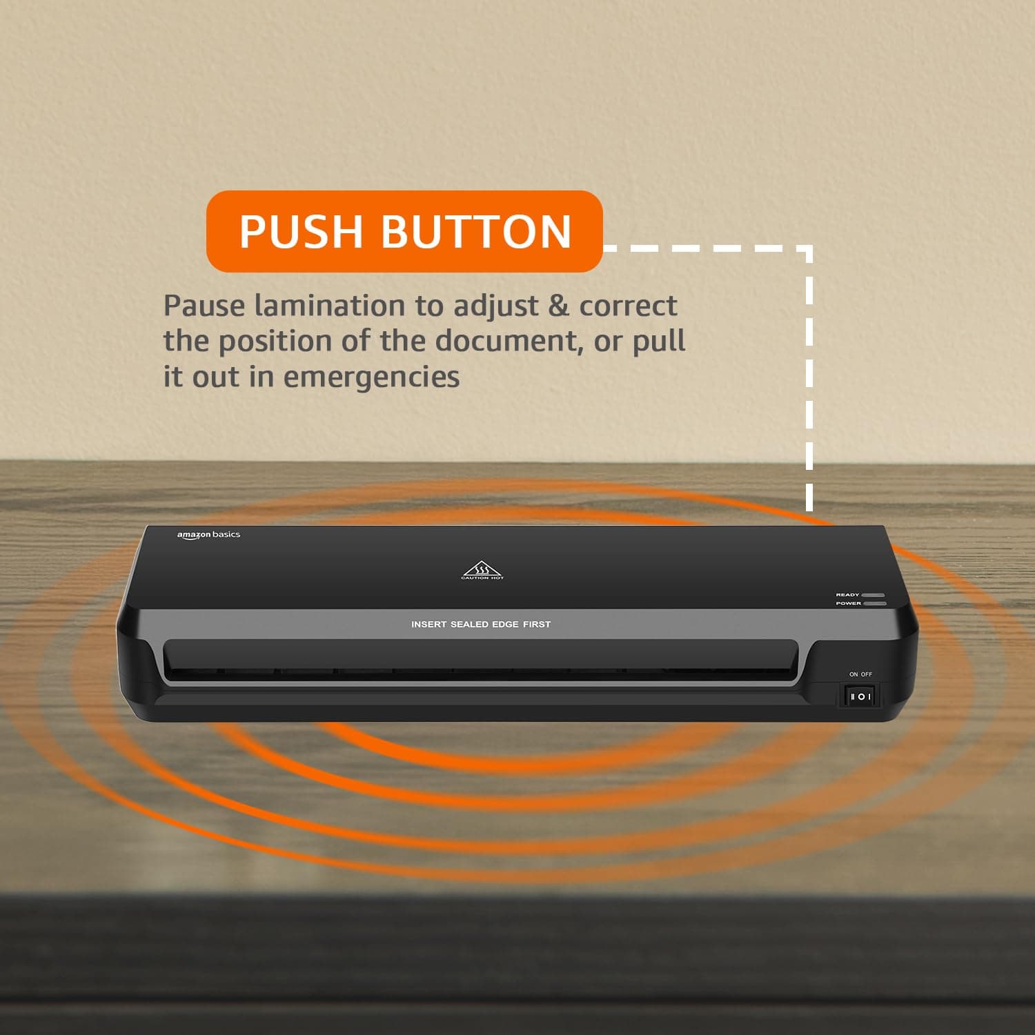 Amazon Basics Hot A4 Thermal Laminating Machine/Laminator A401 | Quick 5-Min Warm-Up | Push Button Pause | Durable Thermostats (100 Cycles) | 26.72 cm/min Speed | for Photos, IDs, Documents (Black) - Image 3