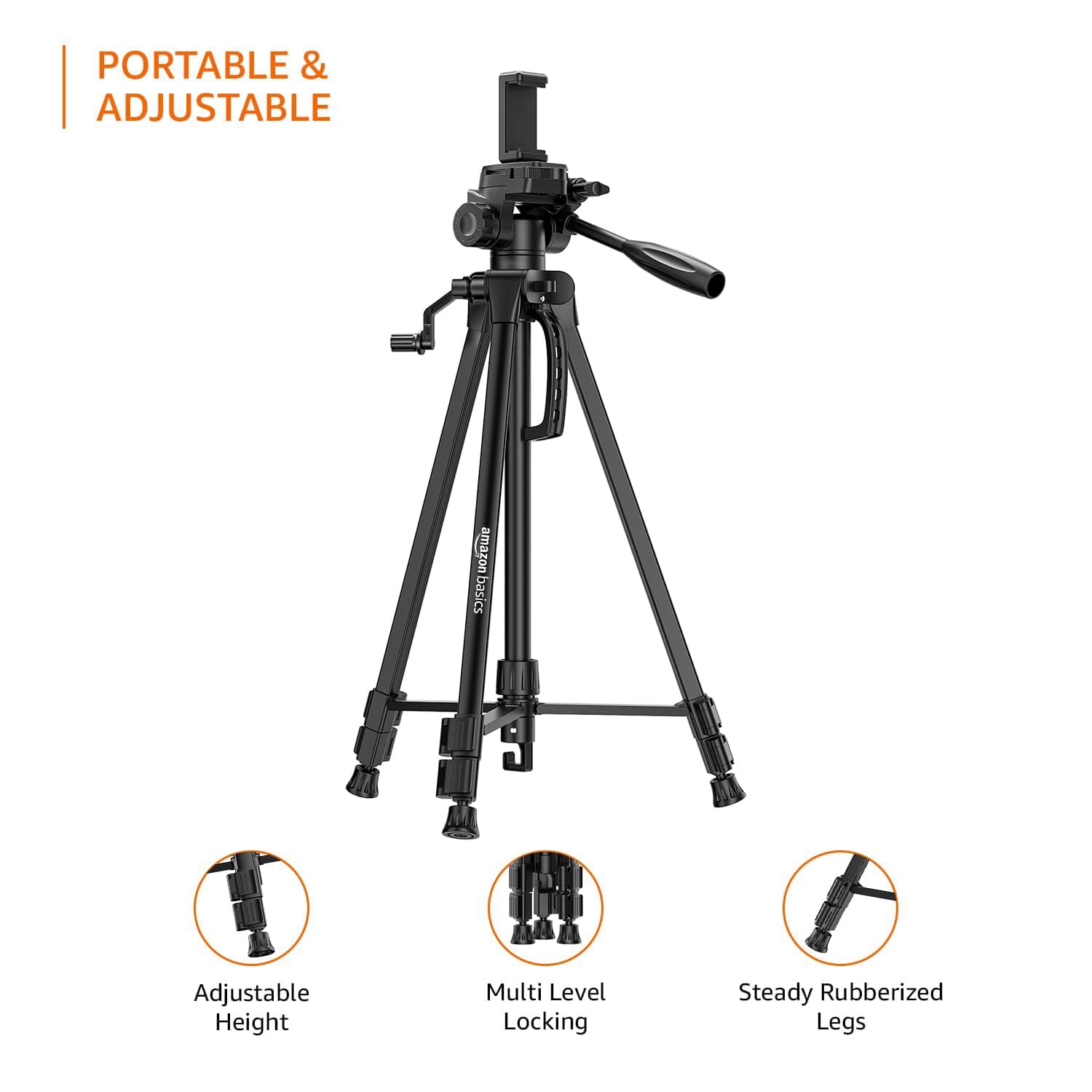 Amazon Basics 60 Inch Tripod for DSLR, Camera | Operating Height: 4.58 Ft. | Maximum Load Capacity up to 4.5kg | Portable Lightweight Aluminium Tripod with 360° Ball Head | Carry Bag Included (Black) - Image 3