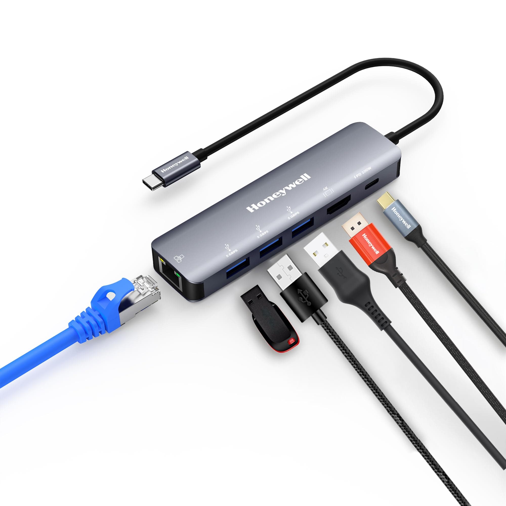 Honeywell New Launch 6-in-1 Type C Docking Station with 4K HDMI Port, 1GBPS RJ45 Ethernet Port, 3xUSB Port & Type C 3.0 PD 100W, for All Type C Devices-Windows/MacBook, On-The-Go Feature 6 in 1 - Image 1