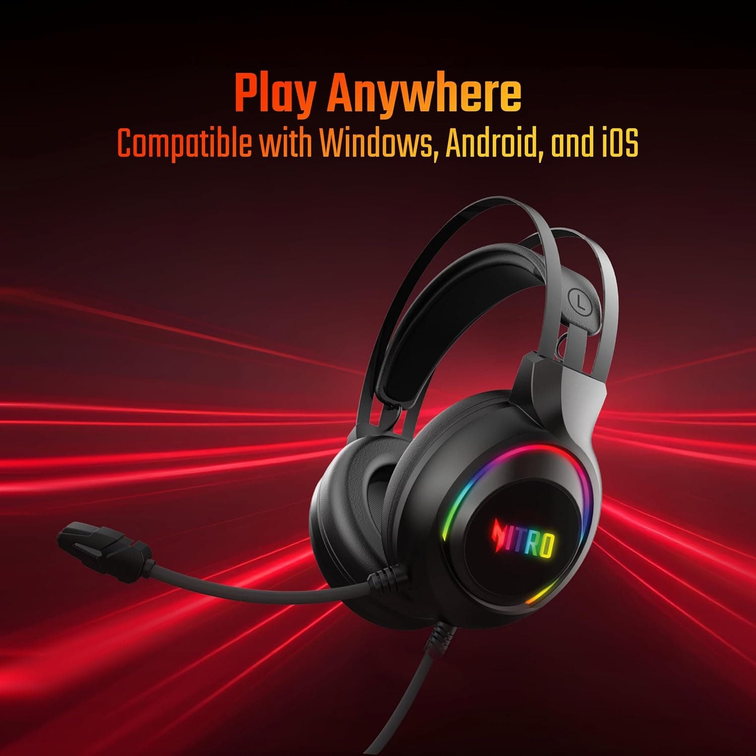 acer Nitro Wired Gaming Headset | 50mm Drivers | 3.5mm Audio + USB RGB Lighting | Omnidirectional Mic with LED | Flexible Dual Headband | 20Hz–20kHz | Strong Build | Windows, Android, iOS Compatible - Image 8
