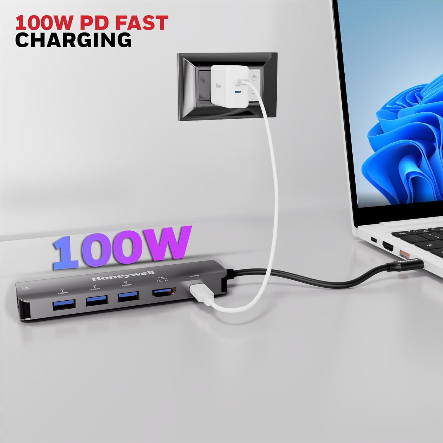 Honeywell New Launch 6-in-1 Type C Docking Station with 4K HDMI Port, 1GBPS RJ45 Ethernet Port, 3xUSB Port & Type C 3.0 PD 100W, for All Type C Devices-Windows/MacBook, On-The-Go Feature 6 in 1 - Image 5