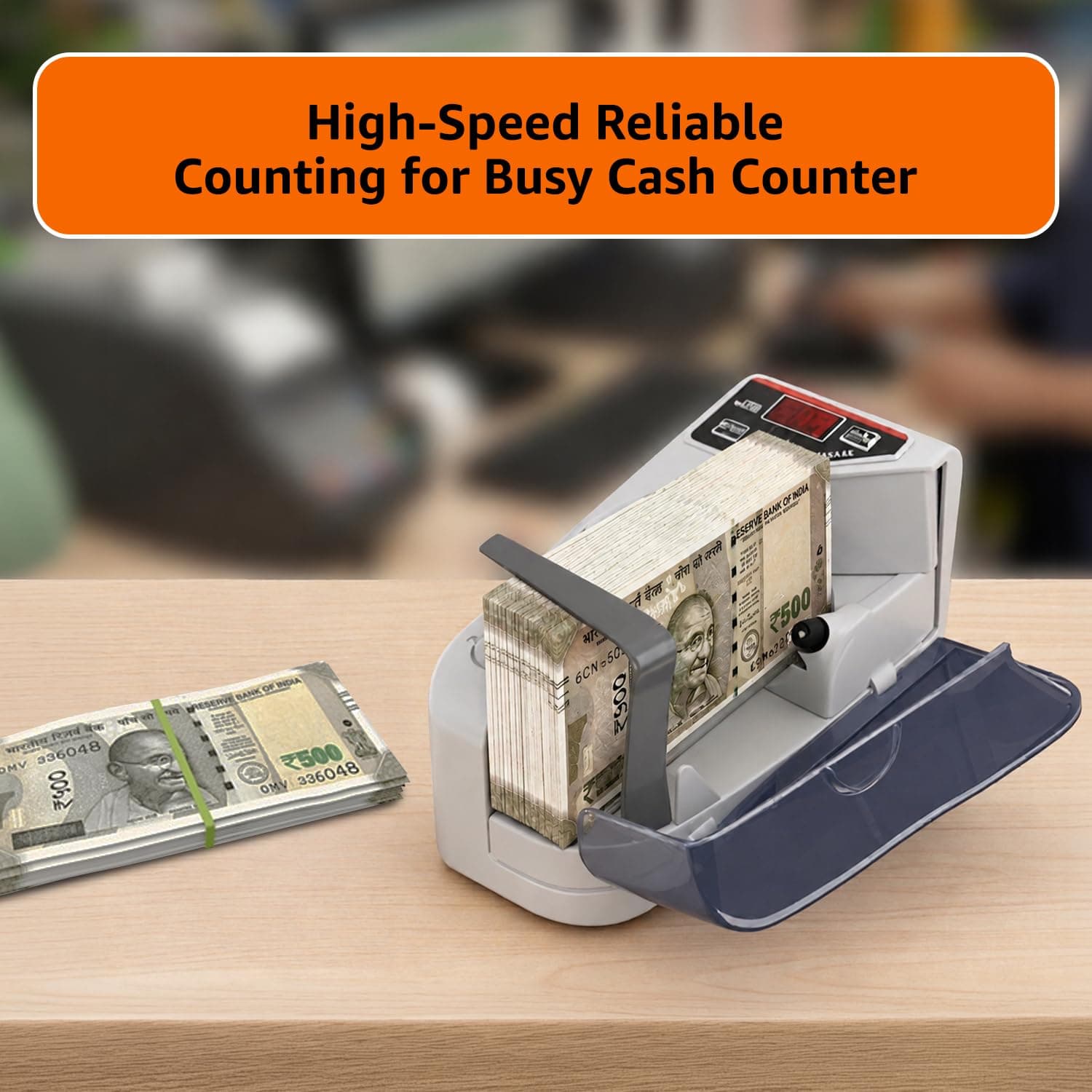 Amazon Basics Portable LED Display Mini Note Counting Machine for Home, Office, Business | Indian Currency/Cash Counting Machine | UV/WM Function |Auto-shutoff | White - Image 3